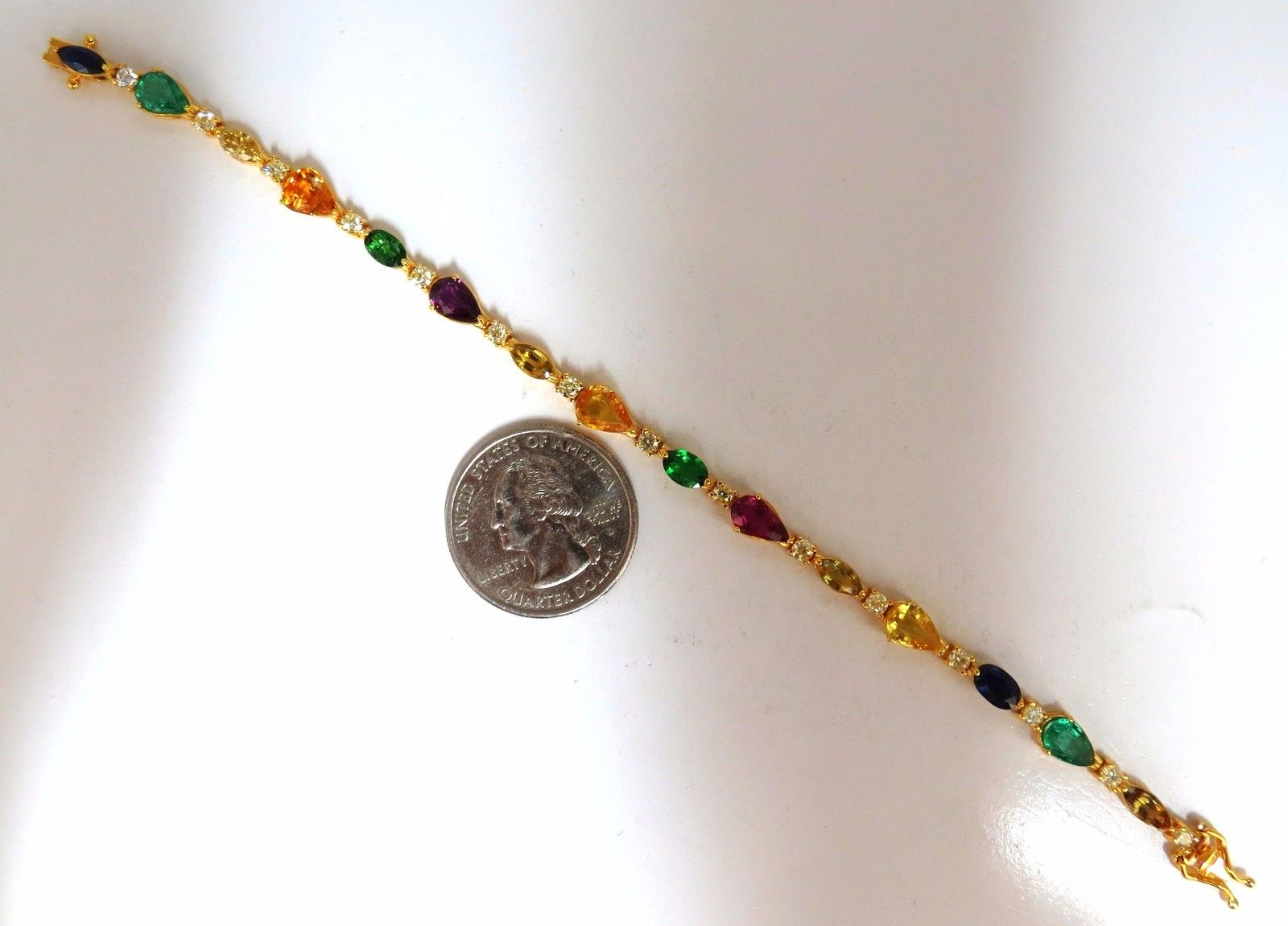 8.38ct Natural Tsavorite Sapphire Emerald Yellow Diamond Tennis Bracelet - 18K Gold Luxury Jewelry for Women, Perfect for Weddings, Parties & Special Occasions