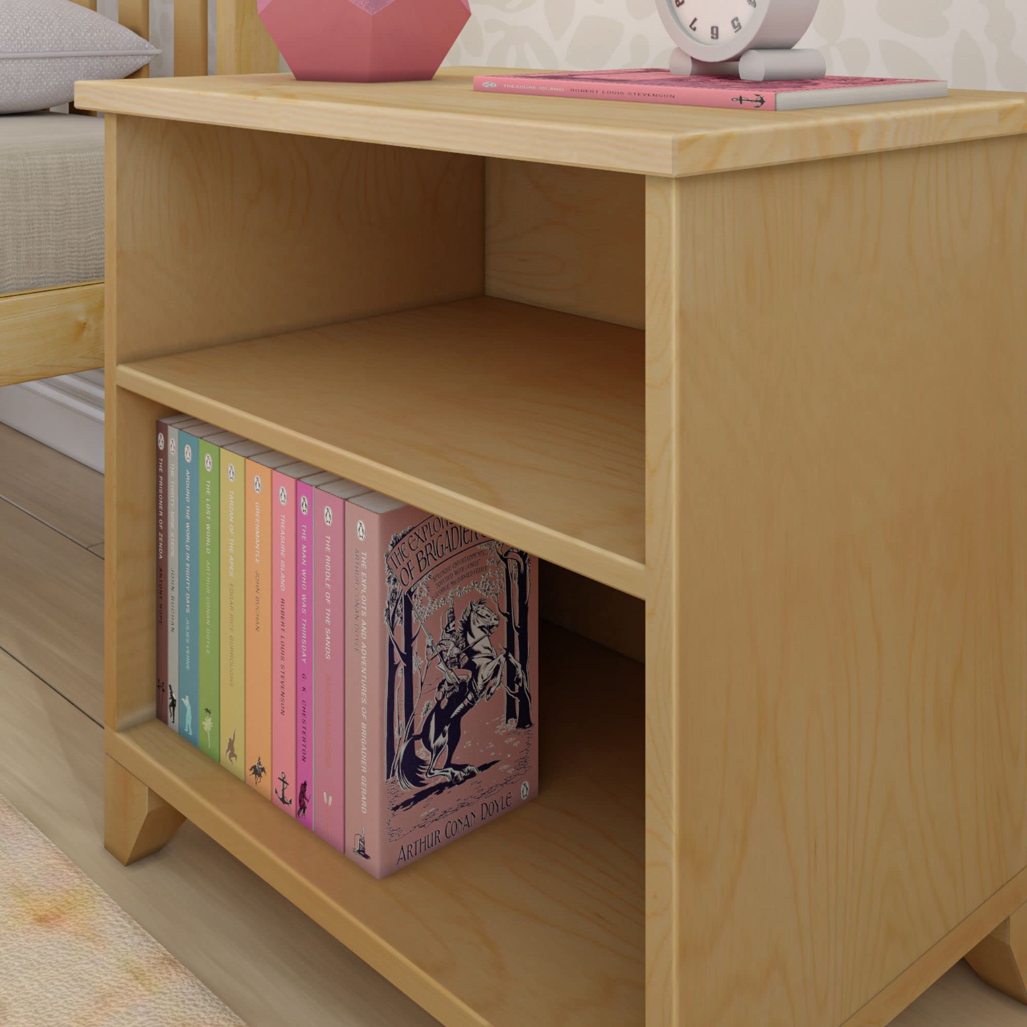 Max & Lily Classic Wood Nightstand with Shelves - Natural Wood Kids Bedside Table, Small End Table for Bedroom - Perfect for Kids' Rooms, Nursery, or Guest Bedroom Storage