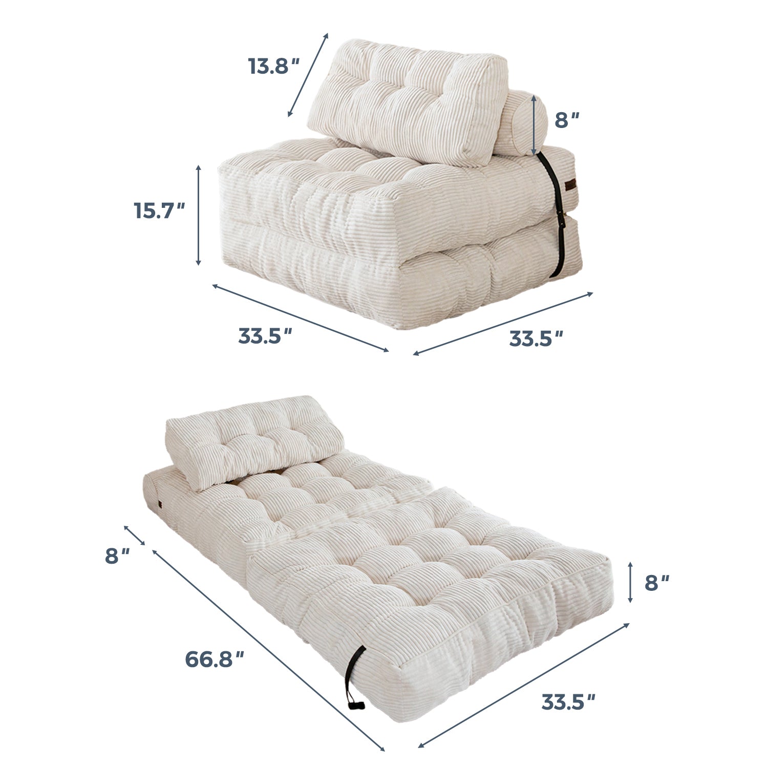 MAXYOYO Corduroy Convertible Sofa Bed - Sleeper Chair with Pillow in Beige | Space-Saving Furniture for Small Apartments, Guest Rooms & Home Offices