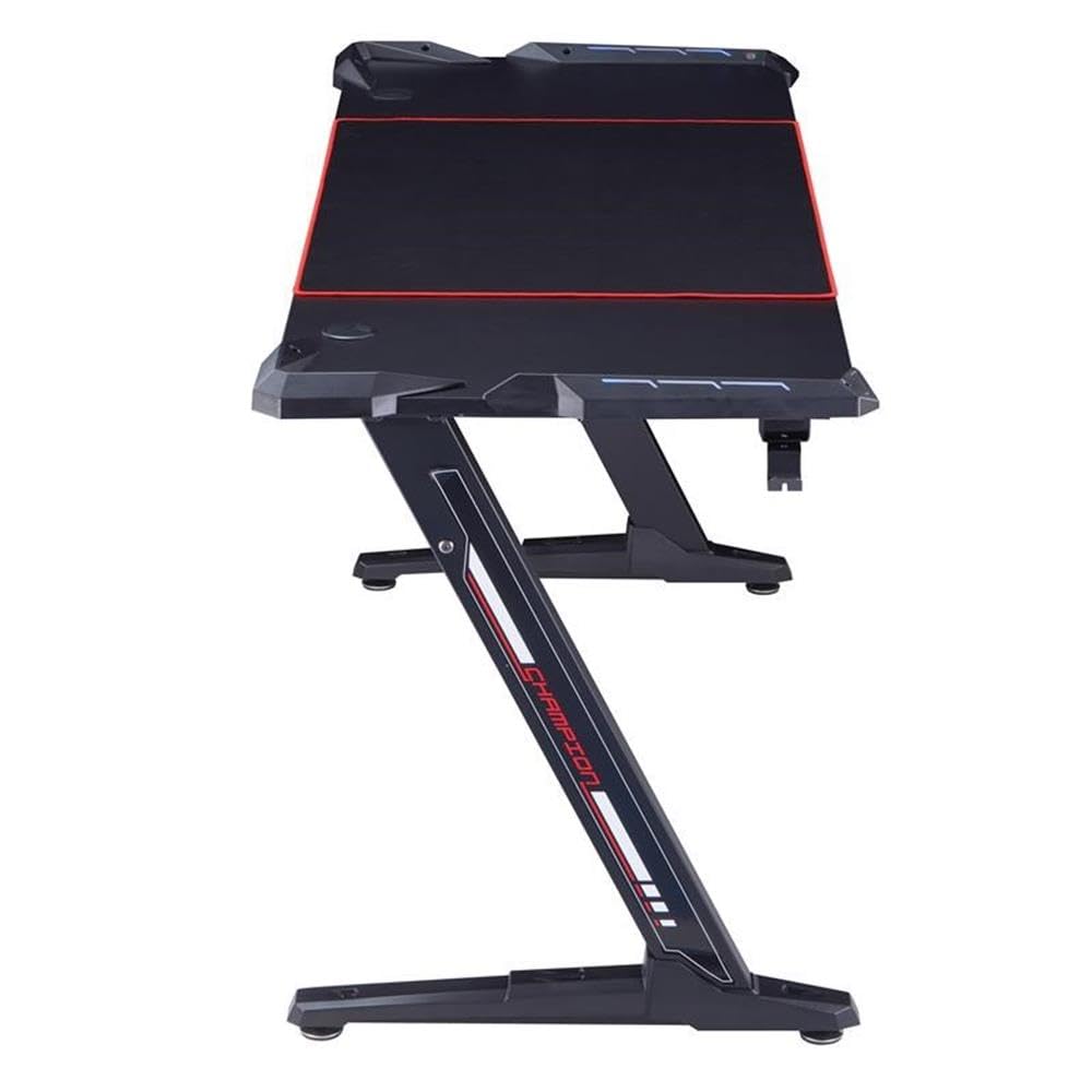 Almly Modern Black Metal Gaming Desk with Built-in Outlets & USB Ports - Ergonomic Computer Desk for Home Office & Gaming Setup