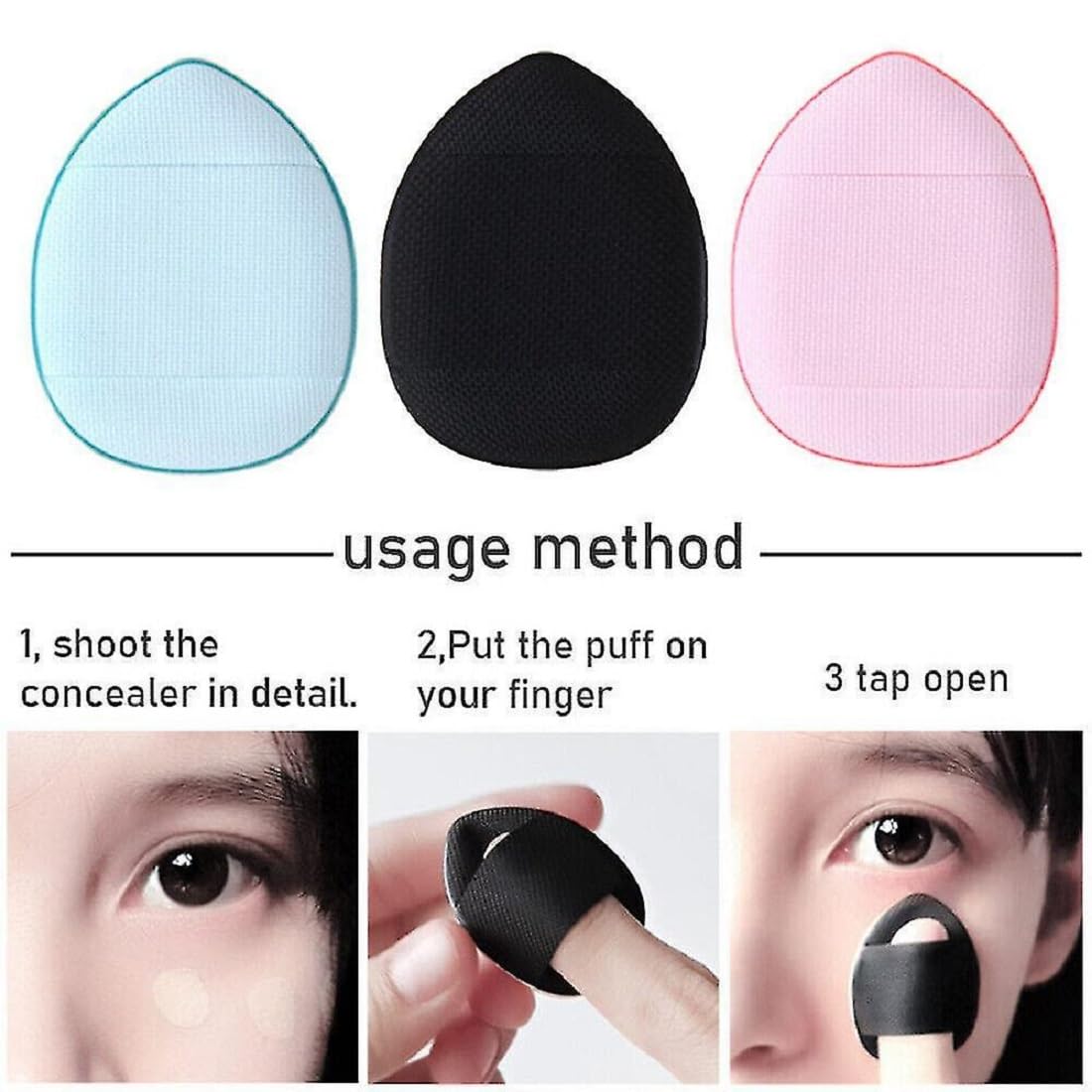 3Pcs Finger Powder Puff & Makeup Sponge Set - Soft Blender for Flawless Makeup Application