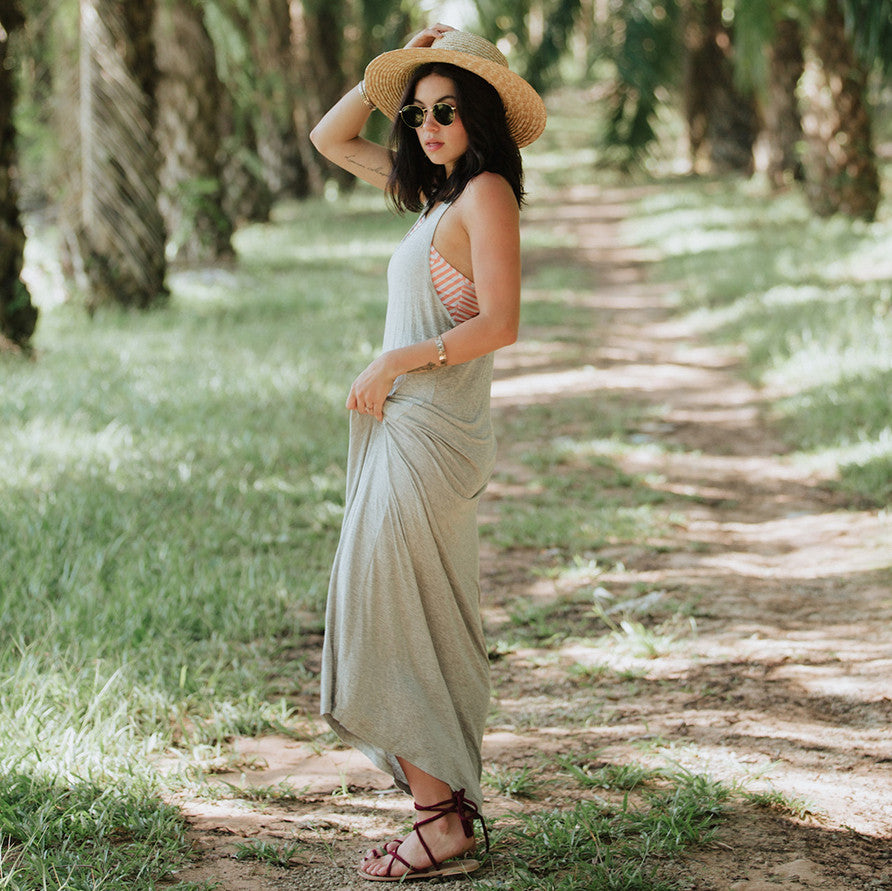 Women's Grey Maxi Tank Dress - Flowy Summer Casual Dress for Beach, Vacation & Everyday Wear