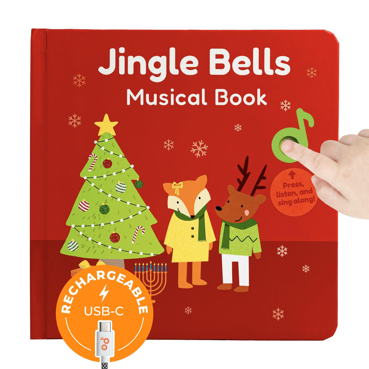 USB-C Rechargeable Jingle Bells Musical Christmas Book for Toddlers 1-3 | Interactive Sound Book with Lights for Babies & Kids | Perfect Holiday Gift for Early Learning & Bedtime Stories