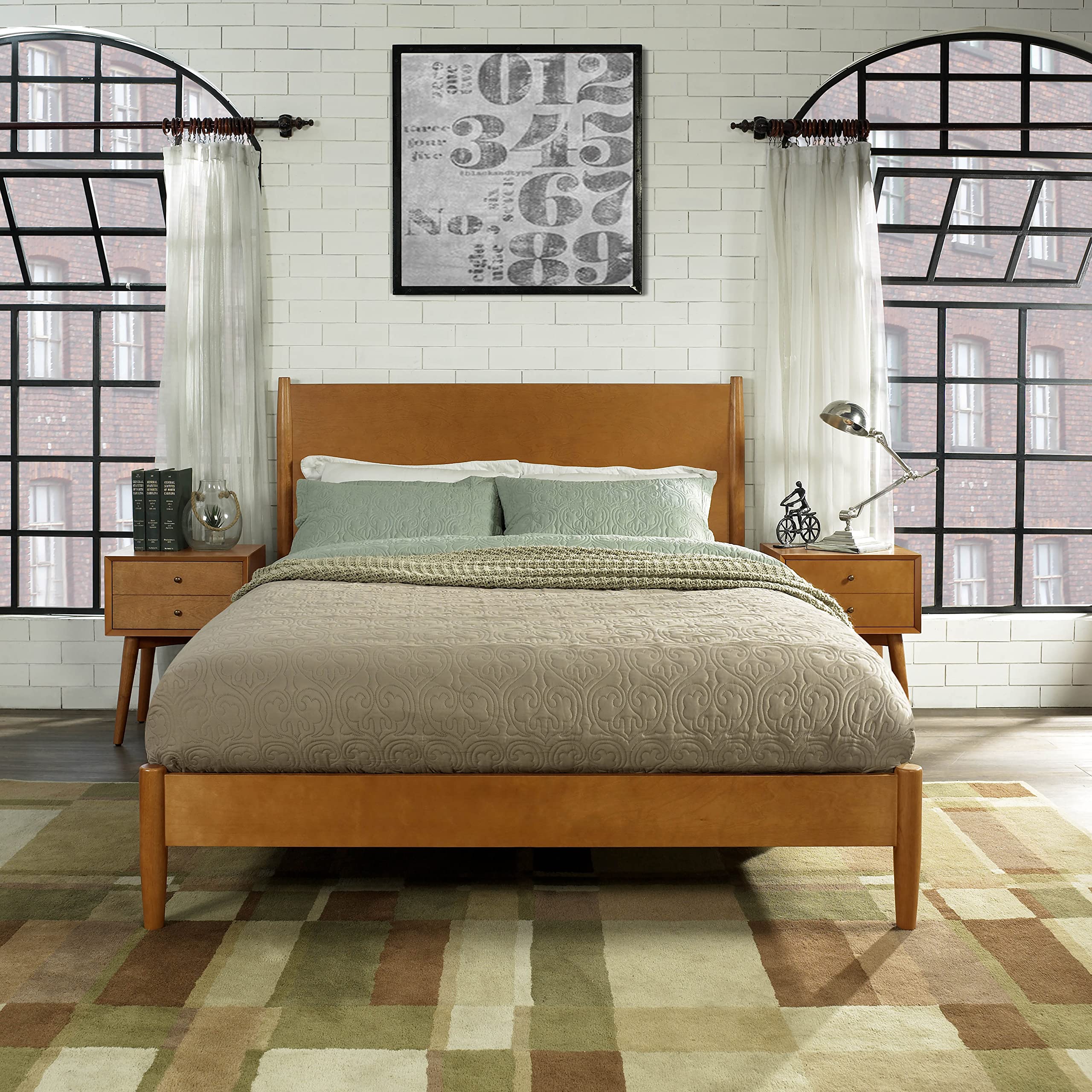 Crosley Furniture Landon Wood Queen Size Bed Set in Acorn Finish - Perfect for Modern Bedrooms & Guest Rooms