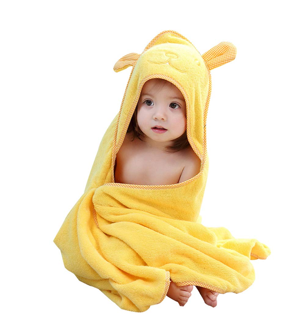 TONWHAR Baby Hooded Bath Towel - 100% Cotton Super Absorbent Newborn Bath Wrap with Bear Ears - Soft Baby Shower Gift for Infant Boys & Girls (Yellow) - Perfect for Post-Bath Snuggles, Spa Days & Photo Shoots