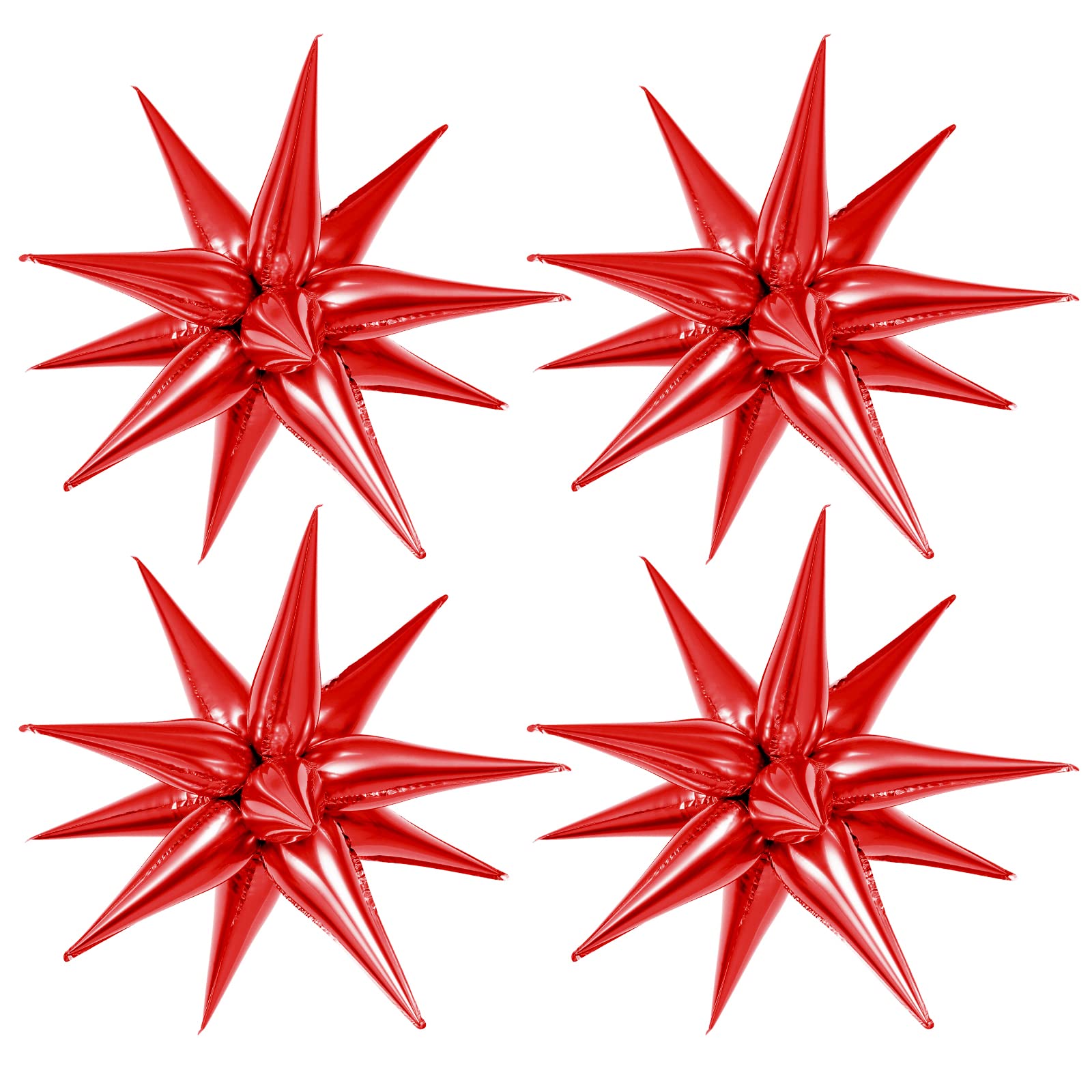 50Pcs 26Inch Hot Red Star Mylar Balloons - 12 Point Starburst Cone Foil Balloons for Birthday, Halloween, Baby Shower, Party Decorations | Perfect for Photo Booth Backdrops, Ceiling Decor & Party Supplies