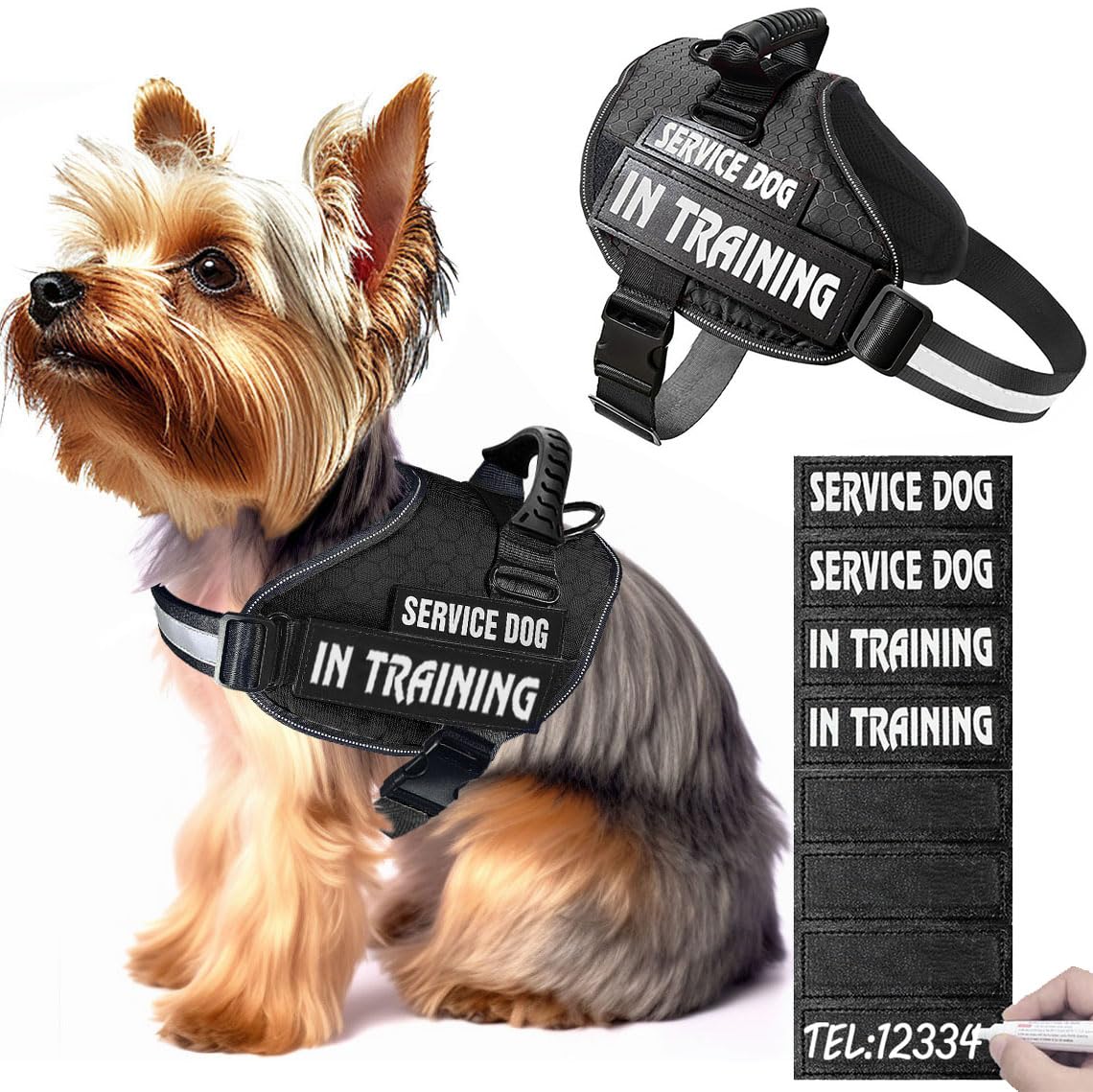 Service Dog Vest with 8 Patches - No-Pull Harness with Handle & Reflective Design | Customizable Name, Phone & Pattern | Easy Control for Small Medium Large Dogs | Perfect for Training, Therapy & Outdoor Activities