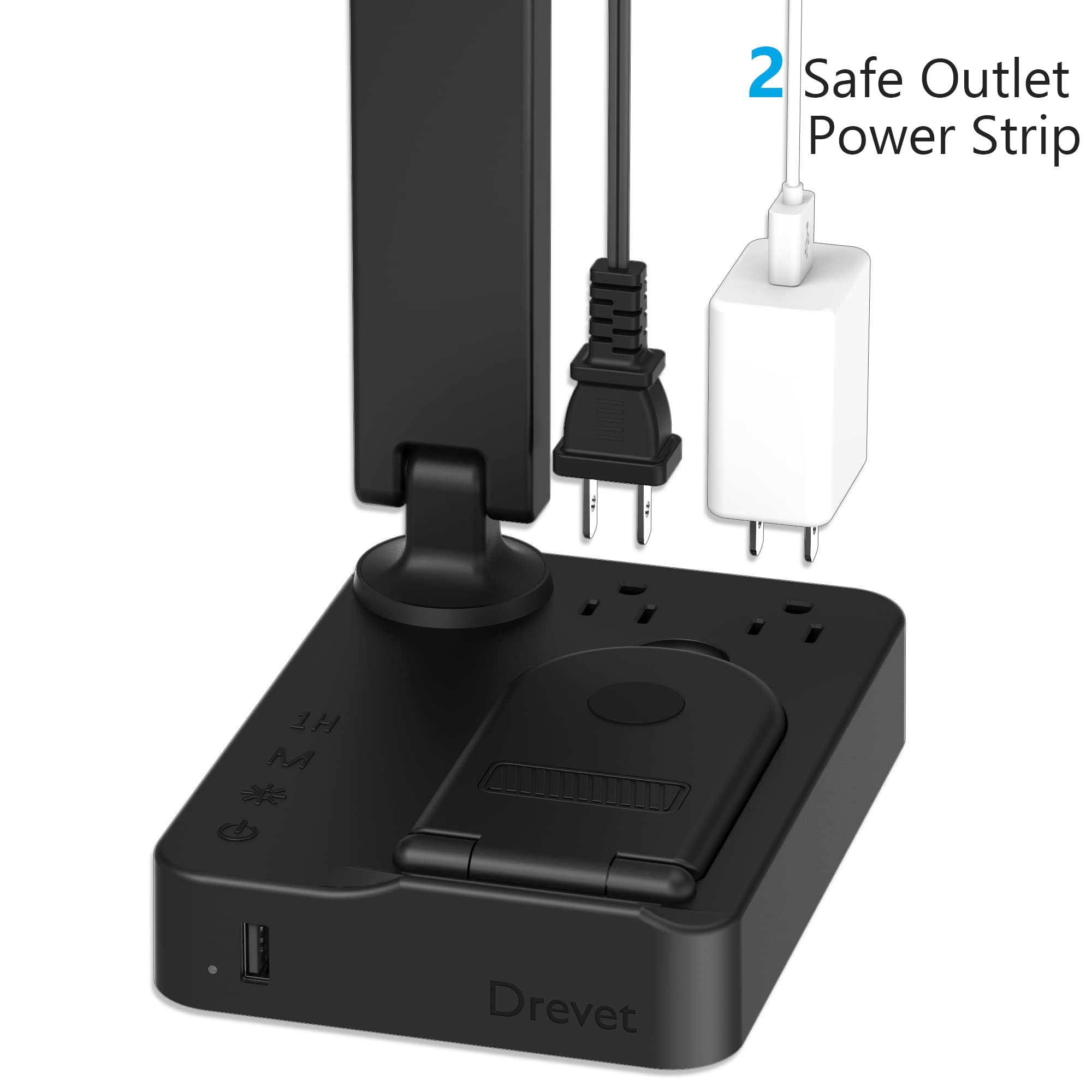 Drevet LED Desk Lamp with Wireless Charger & USB Port - 3 Lighting Modes, Adjustable Brightness, Touch Control - Foldable Eye-Caring Light for Home Office, Study, Reading & Nightstand Use