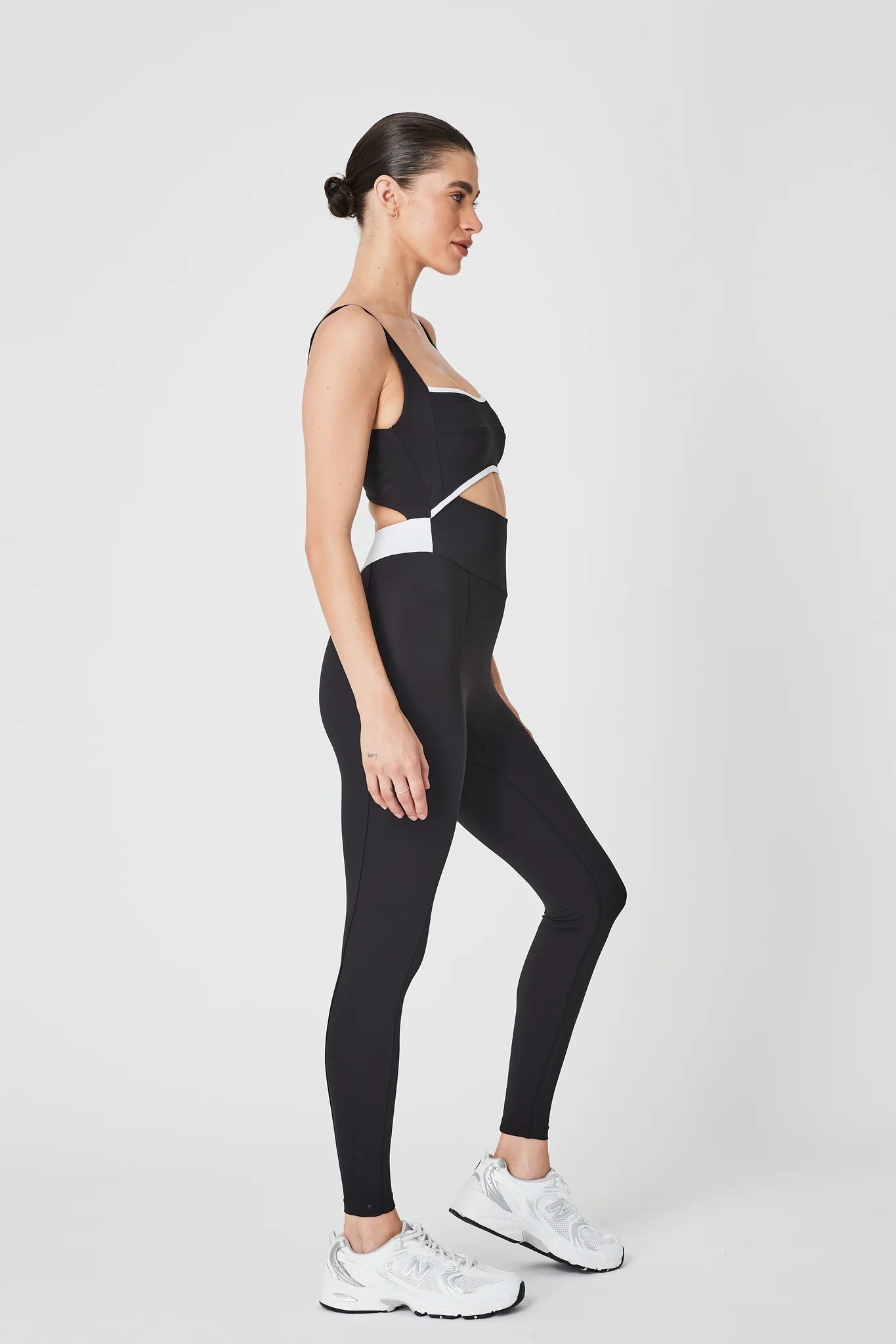 Capri Cutout Bodysuit for Women - Matte Black & White - Sexy One-Piece Outfit for Clubbing, Date Night & Special Occasions