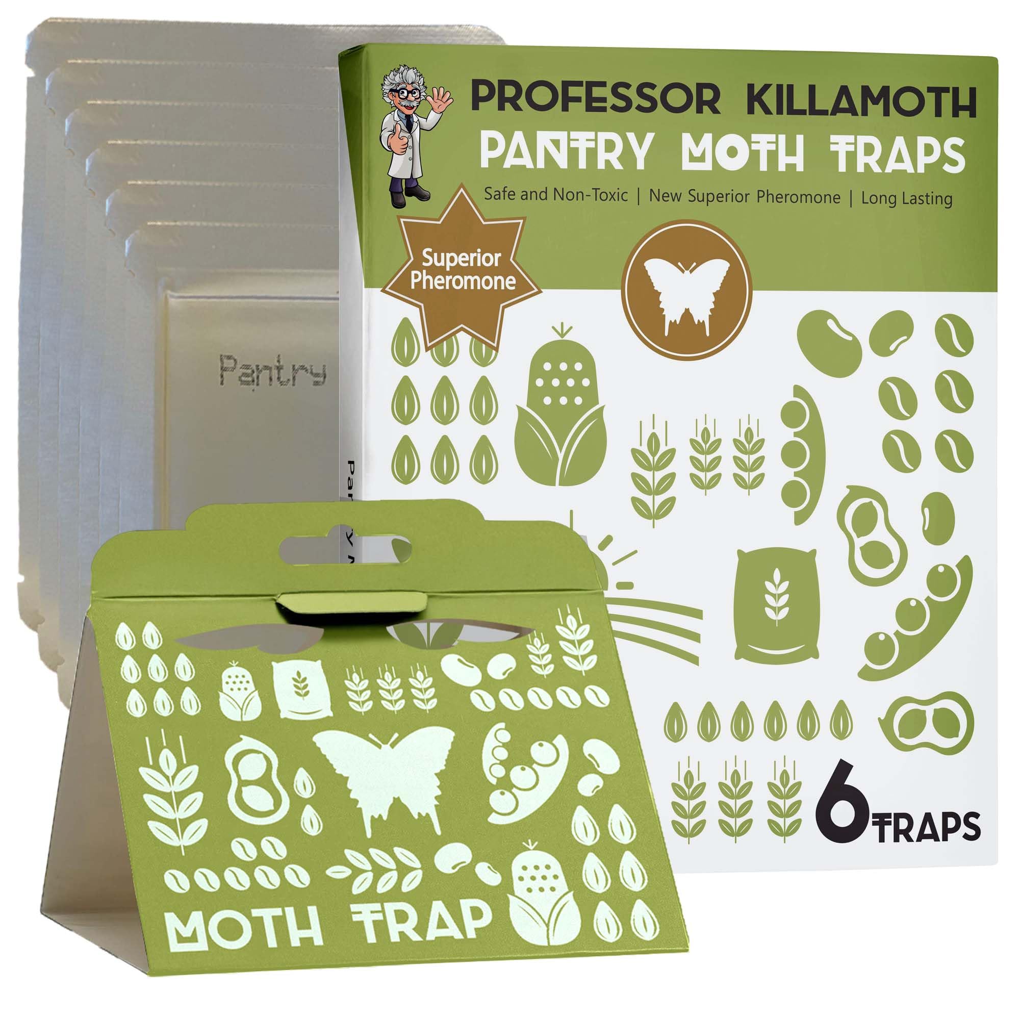 Premium Pantry Moth Traps 6-Pack with Pheromones - Non-Toxic, Child & Pet Safe | No Insecticides | Strong Attraction for Long-Lasting Pantry Protection | Ideal for Kitchen, Food Storage & Grain Containers