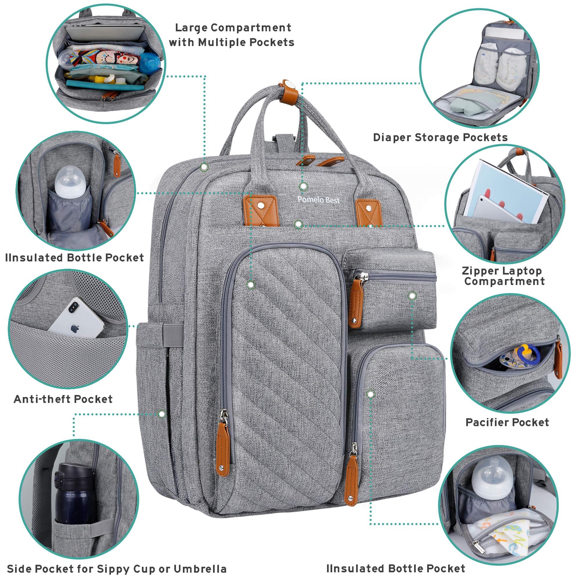 **Large Waterproof Diaper Backpack for Moms – Multi-Pocket Baby Bag with Stroller Straps & Changing Pad – Austere Gray – Perfect for Travel, Daycare & On-the-Go Parenting**
