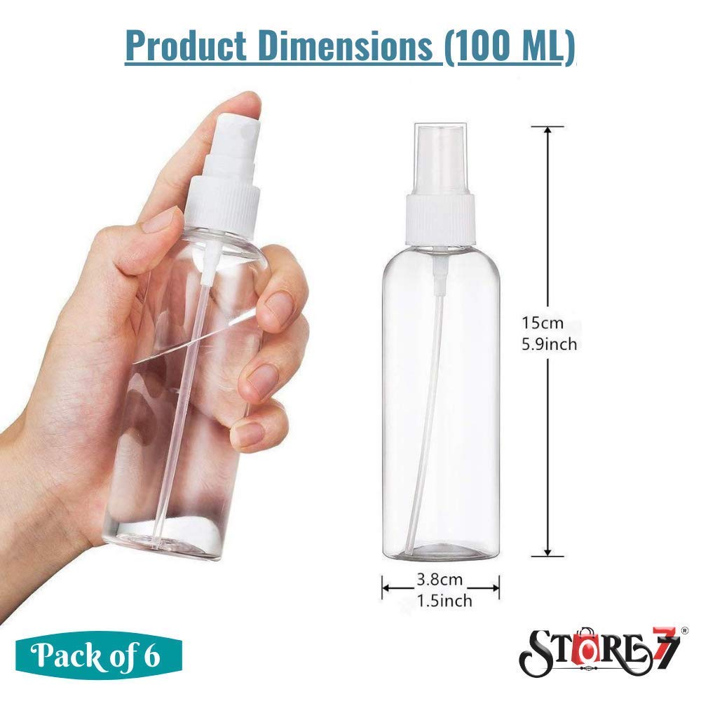 6Pcs 100ML Refillable Spray Bottles, Fine Mist Perfume Atomizer - Empty Clear Travel Bottles Set for Sanitizer, Skincare, Makeup, Plants, Home & Car Use | Perfect for Travel, Office & Hand Cleaning Essentials