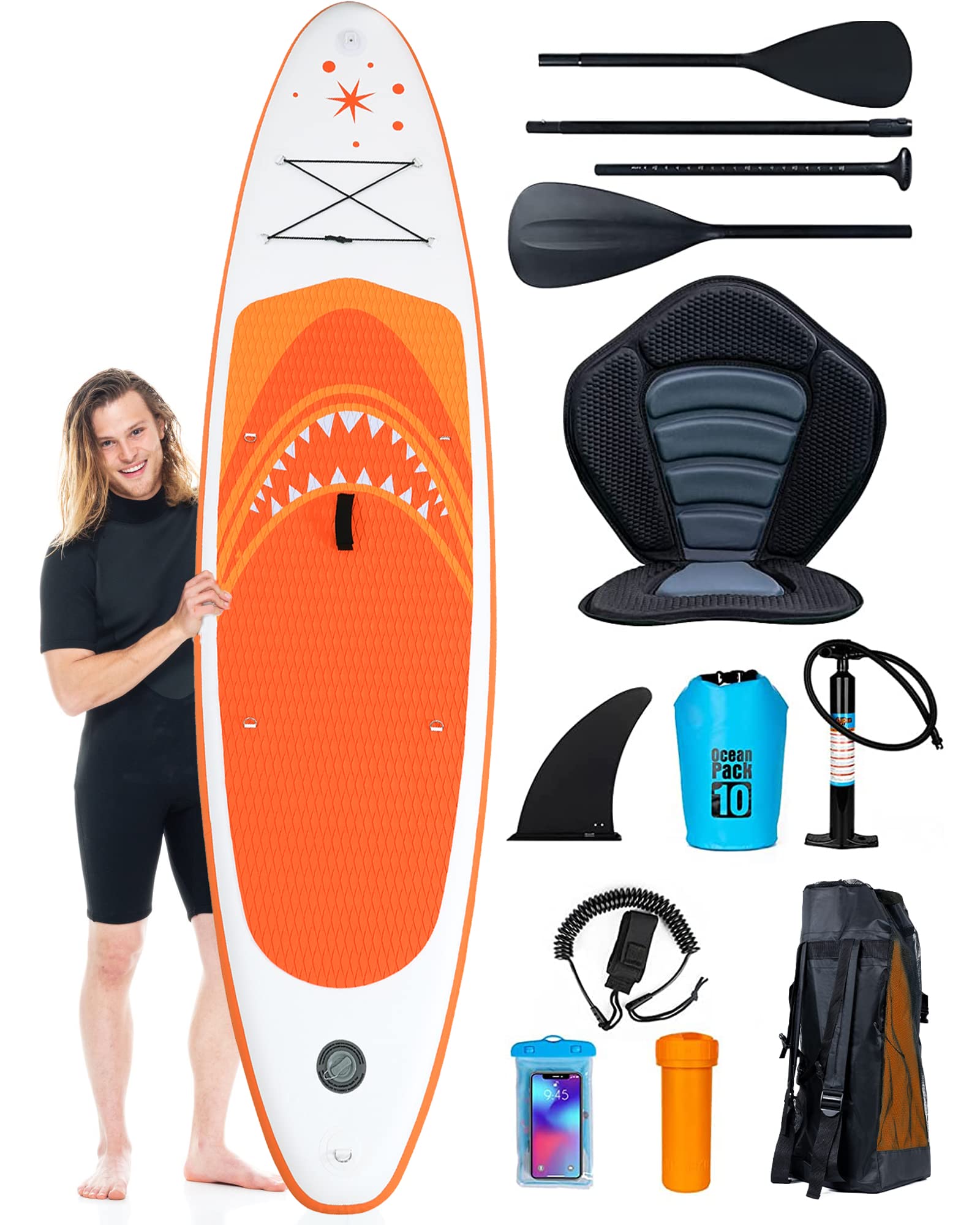 Premium Inflatable Stand Up Paddle Board SUP with Kayak Seat & Backpack - 11'x30