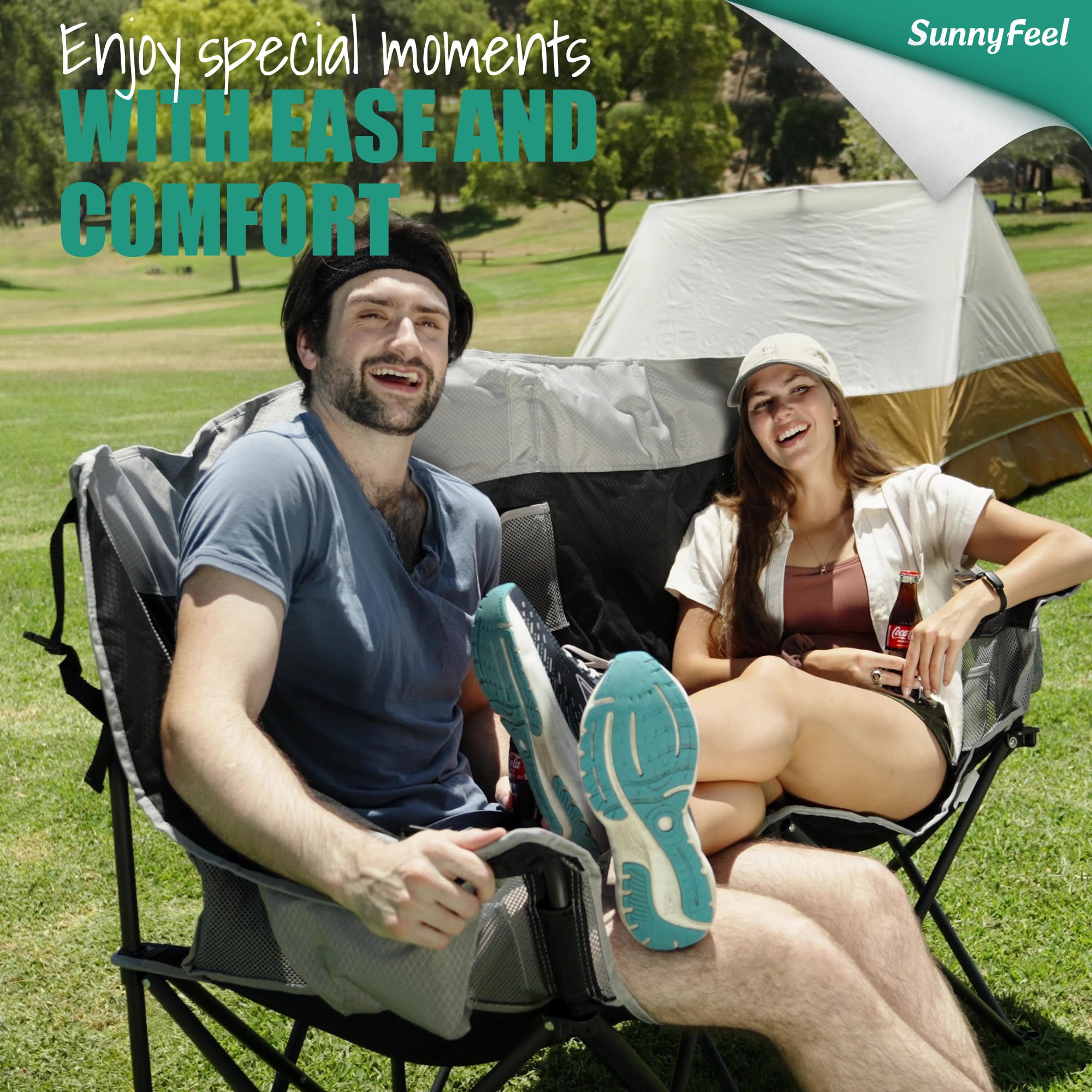 **SUNNYFEEL Heated Double Camping Chair for 2 Adults - Oversized Folding Loveseat with Heating, Heavy Duty Portable & Foldable Lawn Chair for Beach, Outdoor, Travel, Picnic, Camping - Perfect for Couples & Outdoor Enthusiasts**