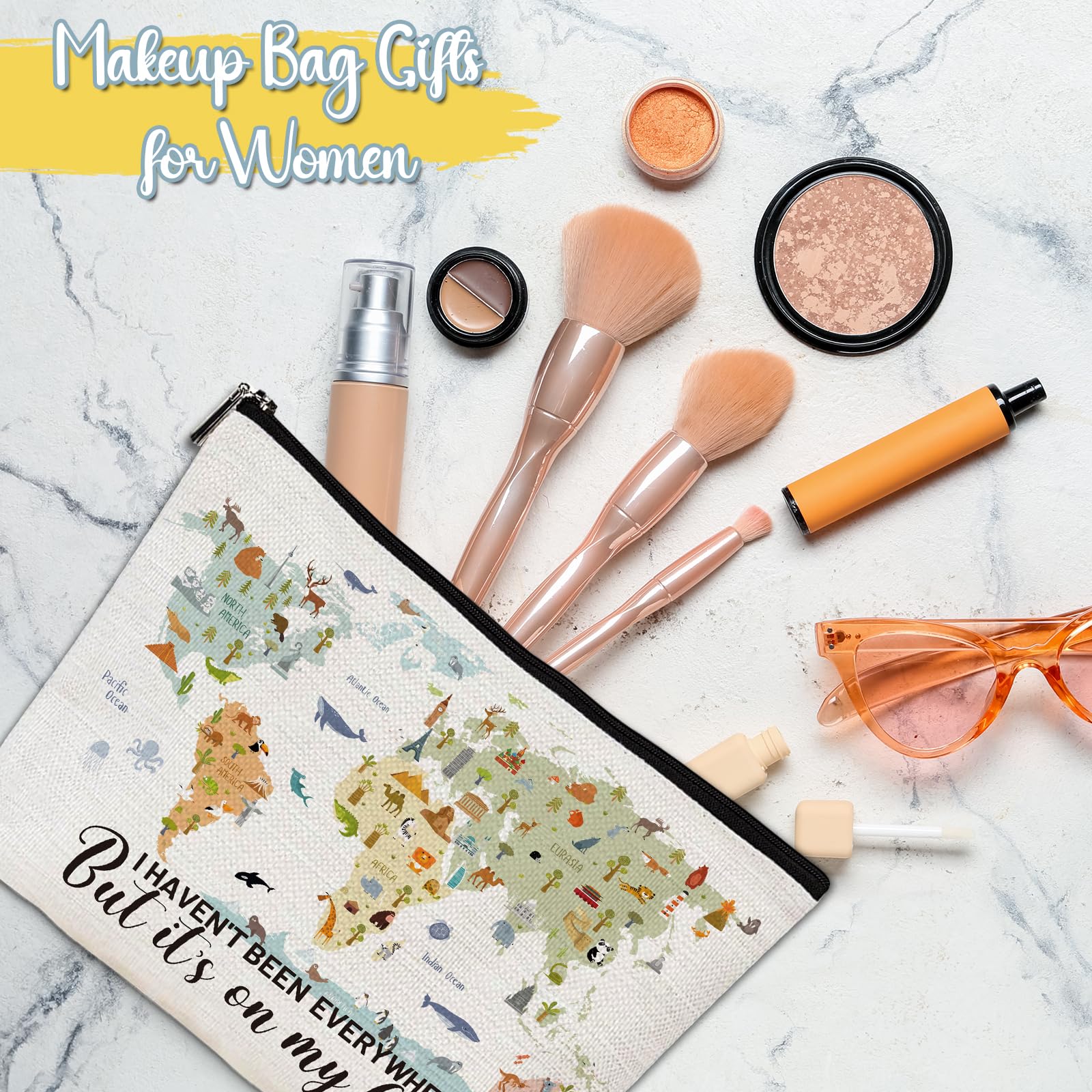**Travel Makeup Bag for Women - Waterproof Cosmetic Organizer with Toiletry Essentials, Perfect Travel Accessories Gift for Birthday & Christmas (I Haven't Been Everywhere But It's on My List) - Ideal for Vacations, Business Trips & Weekend Getaways**