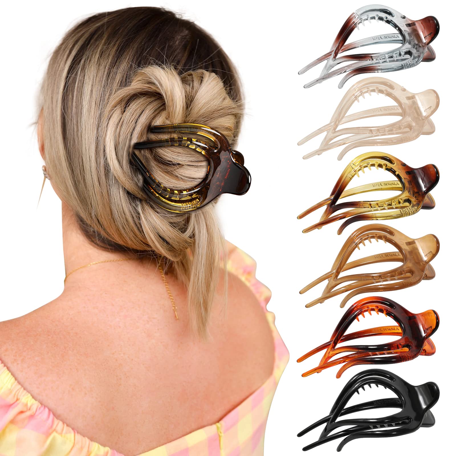 French Concord Flat Hair Clips - 6PCS No Slip Strong Hold Hair Claws for Women & Girls, Curved Design for Volume (Medium, 4 inches) - Perfect for Updos, Ponytails & Everyday Hairstyles