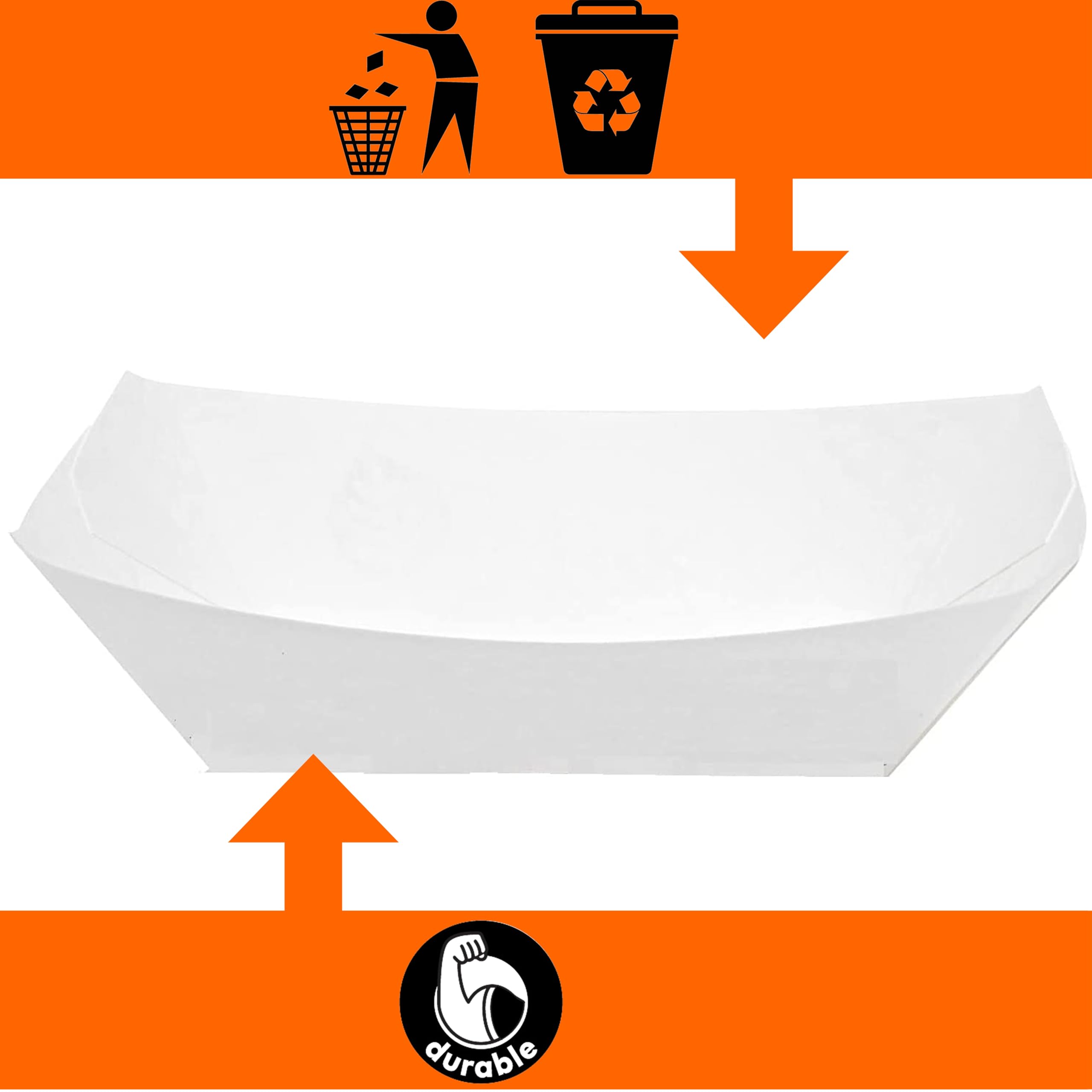 Disposable White Paper Food Trays - 100 Pack (3LB Capacity) | Recyclable Serving Boats for Condiments, Snacks & Concession Food | Grease Resistant | Perfect for Parties, Picnics & Food Service Businesses