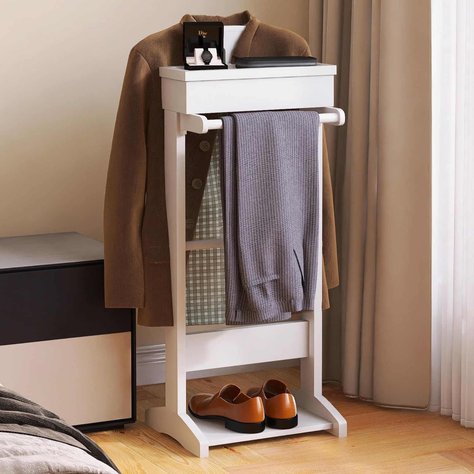 Wooden Garment Rack with Shelves - Freestanding Clothing Organizer for Hanging Clothes & Storage | Portable Coat Stand for Entryway, Bedroom, Office & Closet Organization | Perfect for Home, Dorm & Commercial Use
