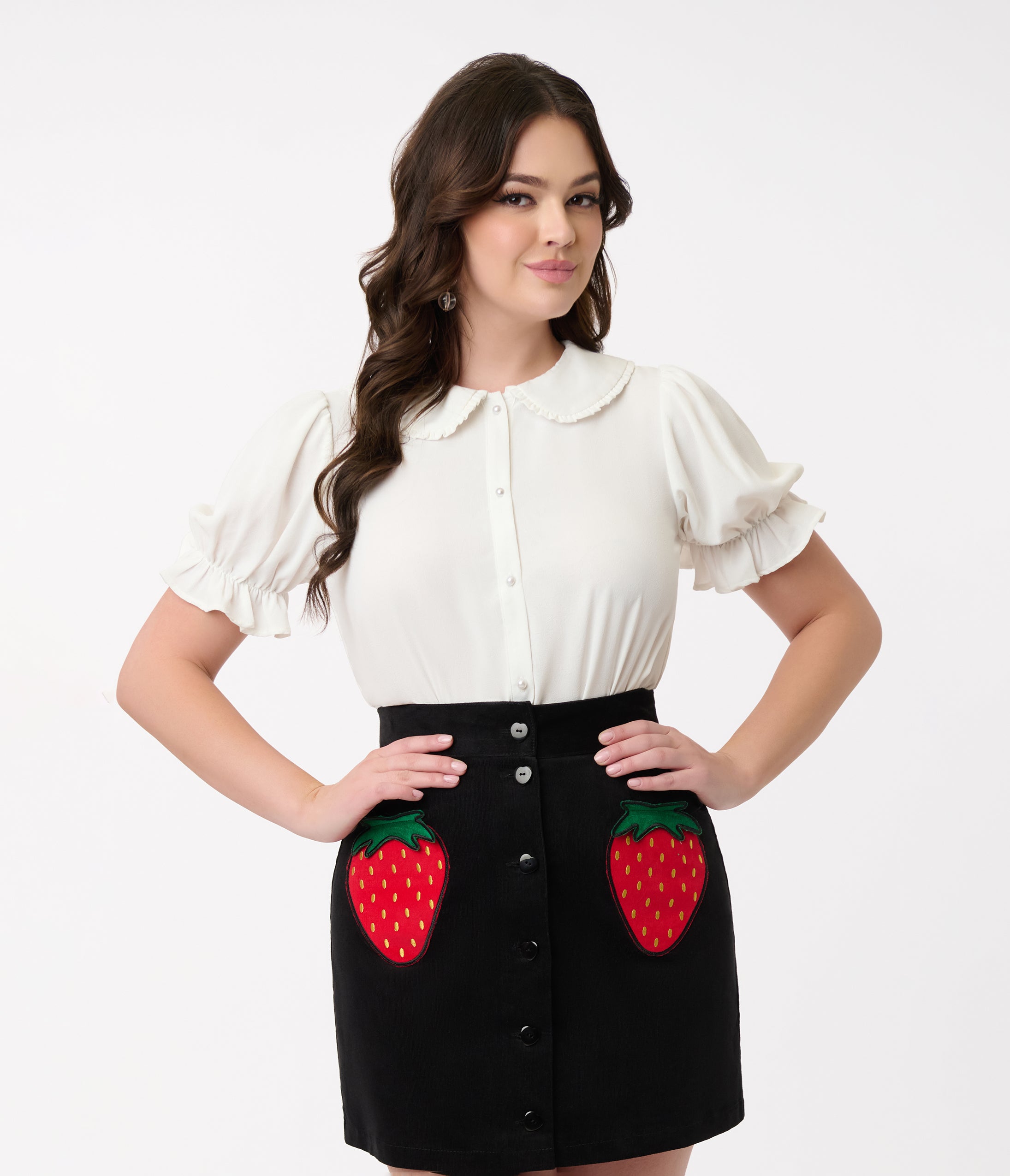 Smak Parlour Ivory Puff Sleeve Blouse for Women - Elegant Ruffle Top for Office, Date Night & Special Occasions | Trendy Feminine Shirt for Spring & Summer Outfits
