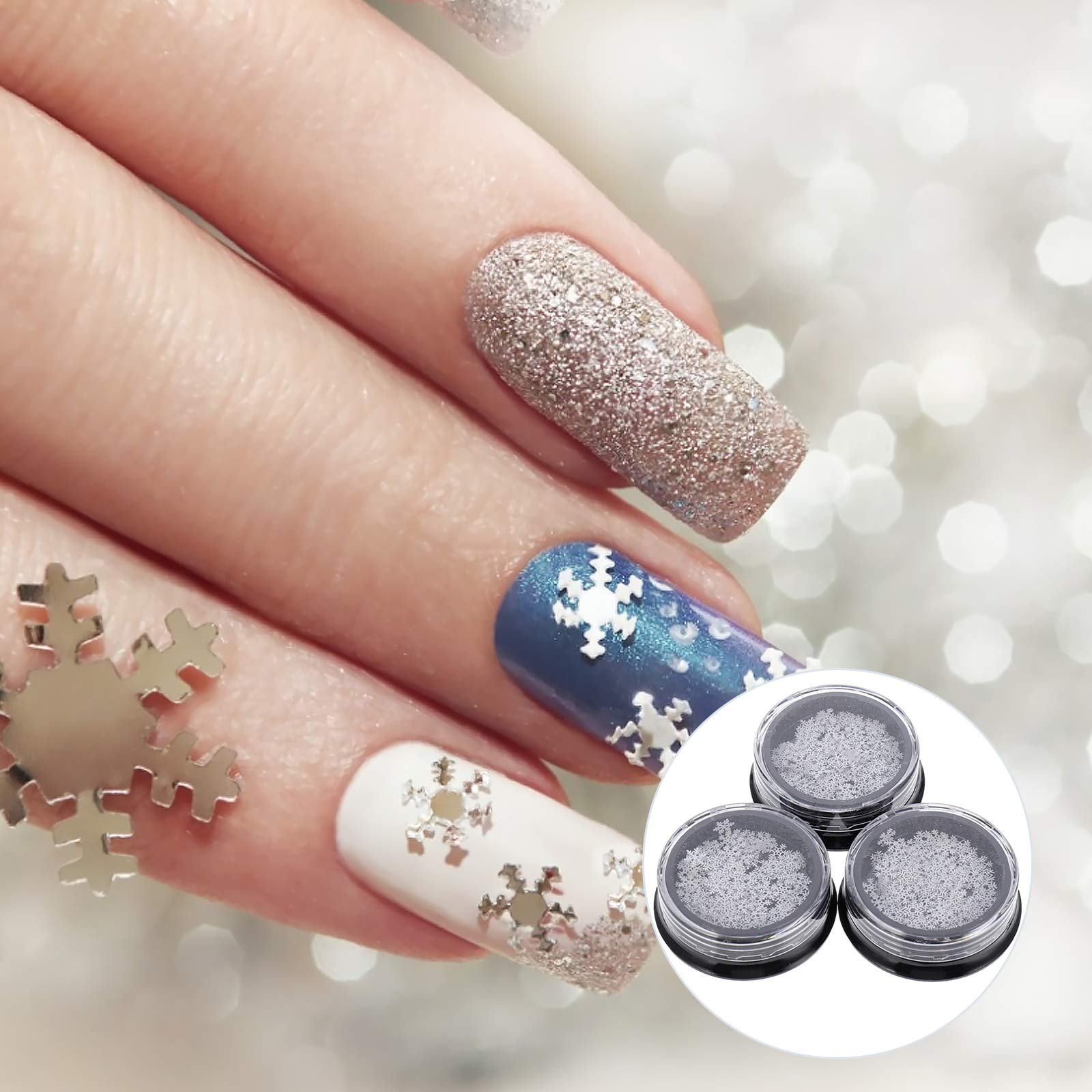3 Boxes Christmas Snowflake Nail Stickers & Sequins - Holiday Nail Art Decals for Manicure, Perfect for Christmas Parties & Winter Nail Designs