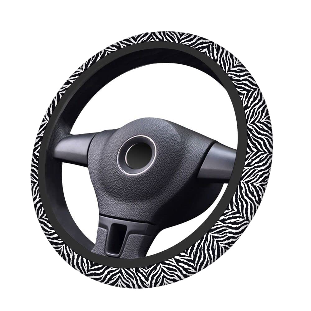 Swono Non-Slip Neoprene Steering Wheel Cover - 15 Inch Zebra Print Black Stretch-On Car Wrap for Comfort Grip & Protection | Perfect for SUVs, Trucks & Daily Commutes