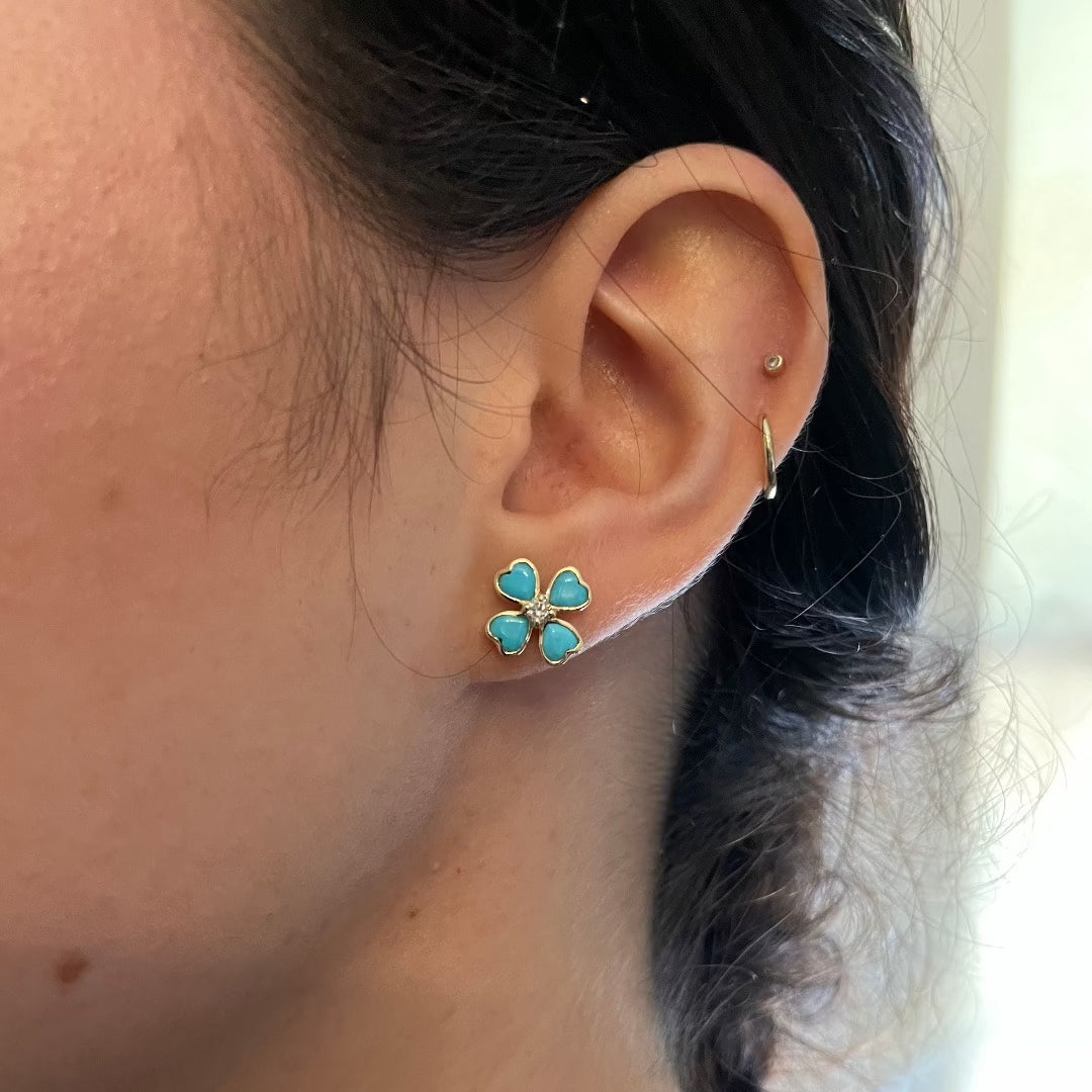 14K Gold Turquoise & Diamond Clover Stud Earrings for Women - Elegant Irish Jewelry Gift for St. Patrick's Day, Birthday & Anniversary - Perfect for Parties, Weddings & Everyday Wear