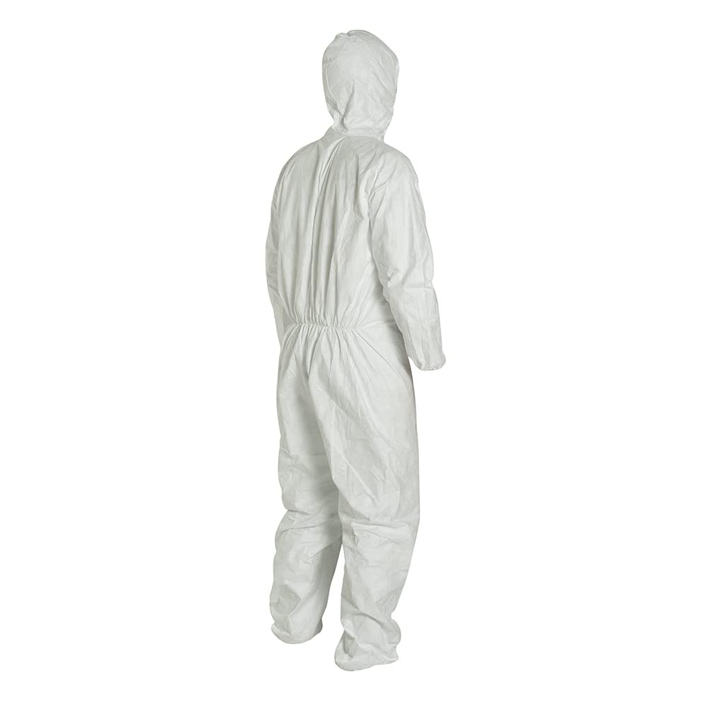 DuPont Tyvek 400 TY127S Disposable Protective Coverall with Respirator-Fit Hood & Elastic Cuffs - White PPE Suit for Chemical Protection, Healthcare & Industrial Safety | Ideal for Medical Workers, Lab Technicians & Hazardous Material Handling