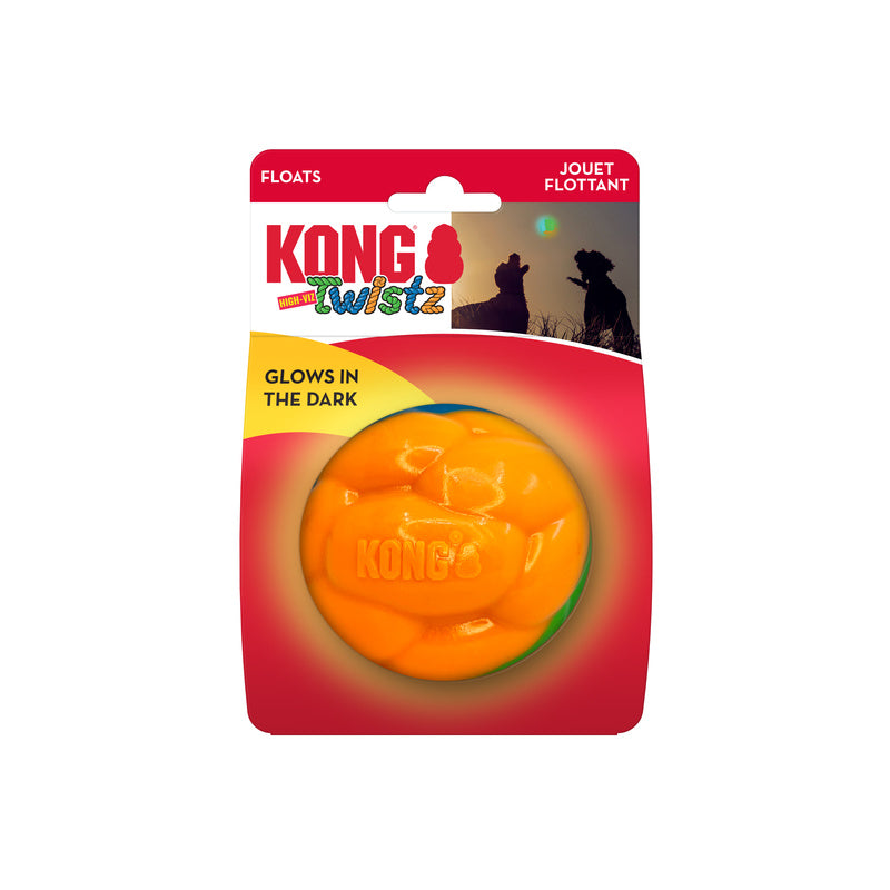 Kong High Visibility Twistz Dog Toy - Reflective & Durable Chew Ball for Playtime, Fetch & Training - Perfect for Day & Night Outdoor Activities