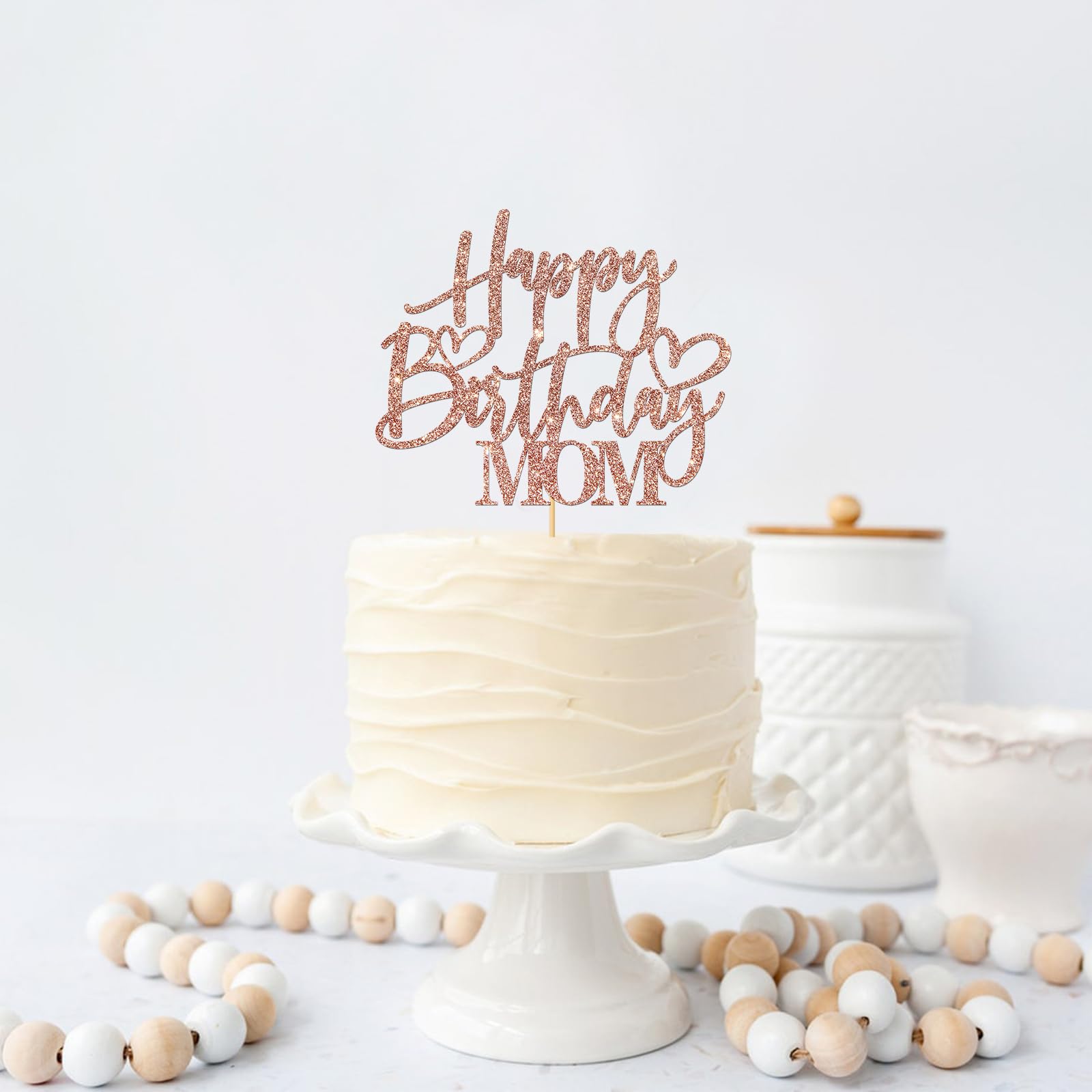 Happy Birthday Mom Cake Topper - Rose Gold Glitter Mother's Birthday Party Decorations - Women's Birthday Party Supplies - Perfect for Mother's Day, Anniversary & Special Celebrations