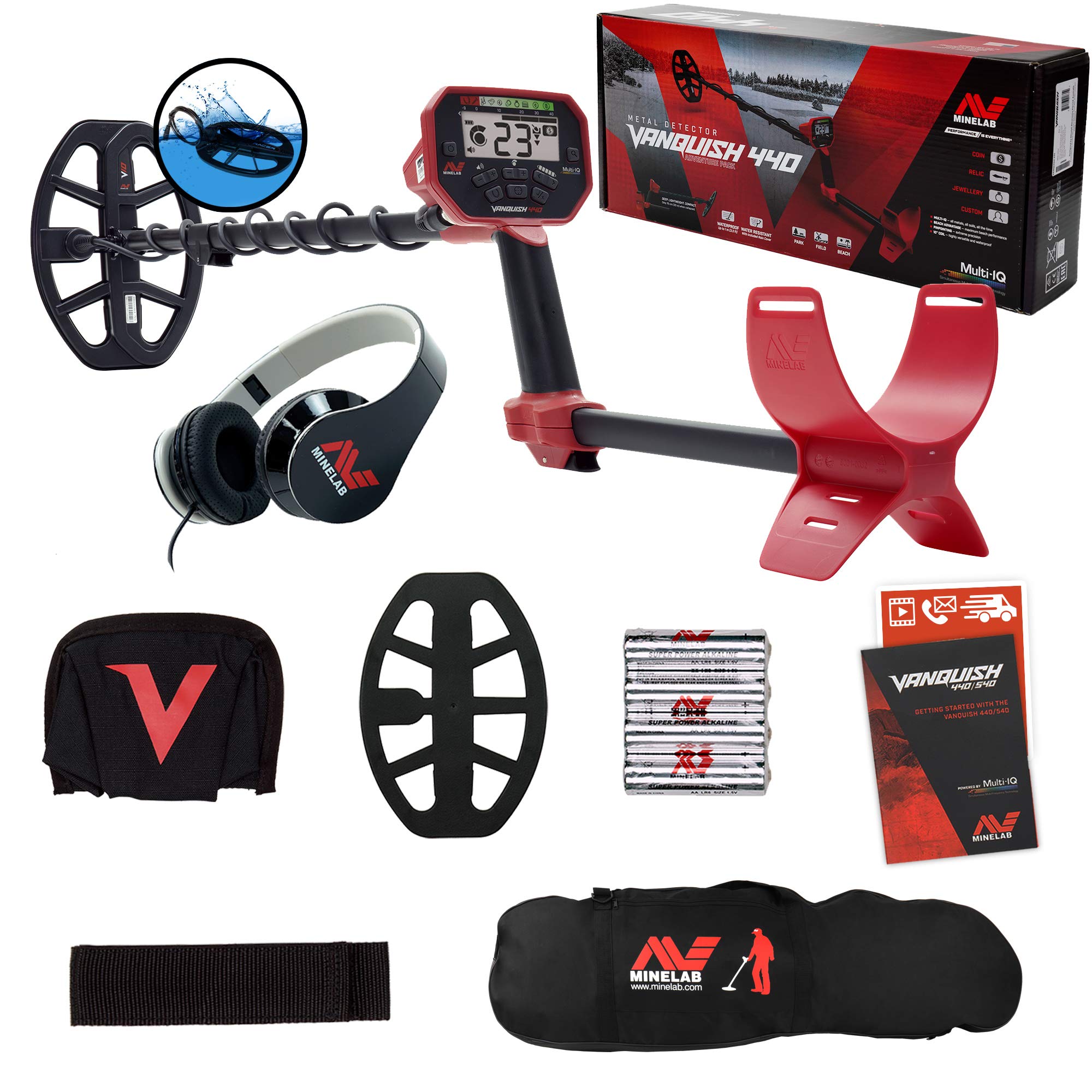 Minelab Vanquish 440 Metal Detector with 10 x 7 Inch Waterproof DD Coil & Carry Bag - Professional Metal Detecting for Treasure Hunting, Beach, Park & Outdoor Adventures