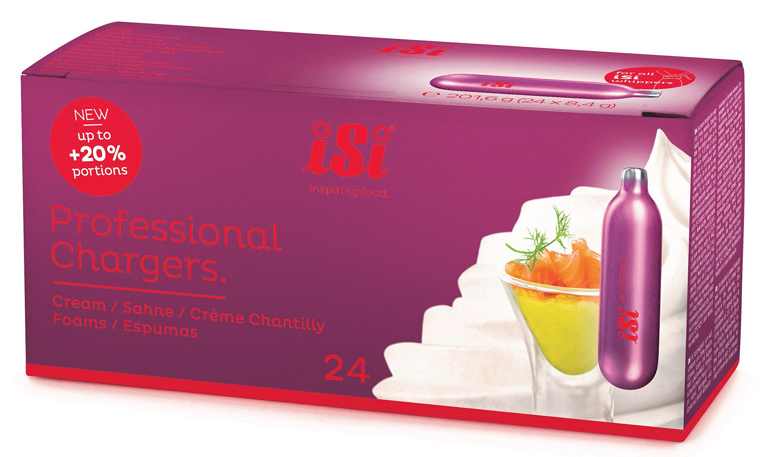 iSi N2O Professional Purple Steel Cream Chargers (24-Pack) - Premium Whipped Cream Dispenser Cartridges for Desserts, Coffee & Cocktails