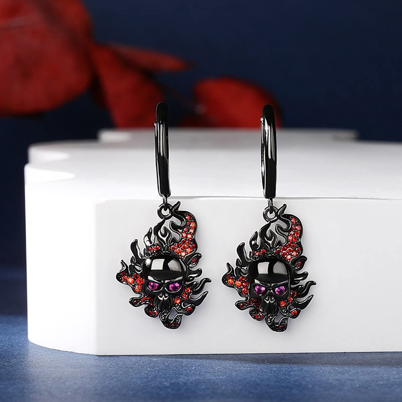Jeulia Nightmare Stud Earrings for Women & Men - 925 Sterling Silver Gothic Skeleton Drop Hoop Earrings with Black Diamond Punk Jewelry | Perfect for Halloween, Christmas, Birthday Gifts | Great for Gothic Fashion, Punk Style & Romantic Occasions