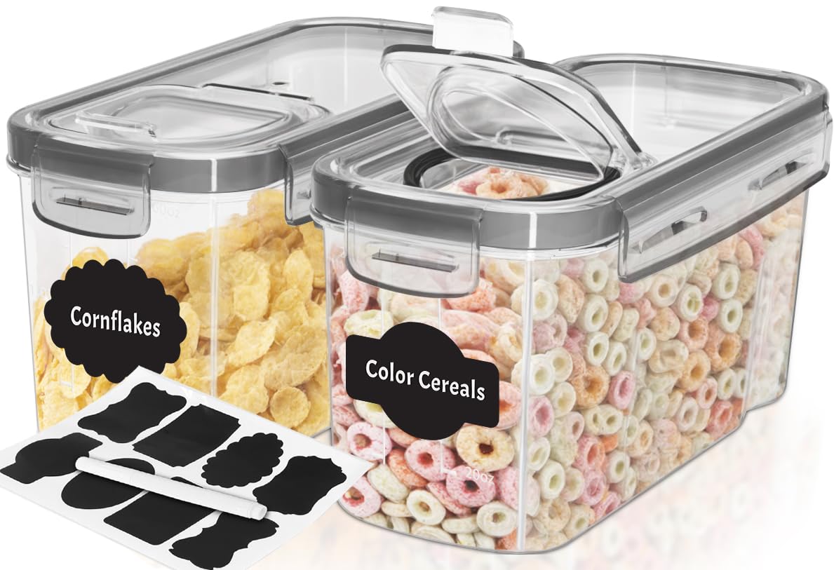 Utopia Kitchen 2-Pack 2 Liter Airtight Cereal Storage Containers with Dispenser - Clear Plastic Food Pantry Organizers for Cereal, Rice, Pasta, Snacks & Dry Goods - Perfect for Kitchen, Pantry Organization & Bulk Food Storage