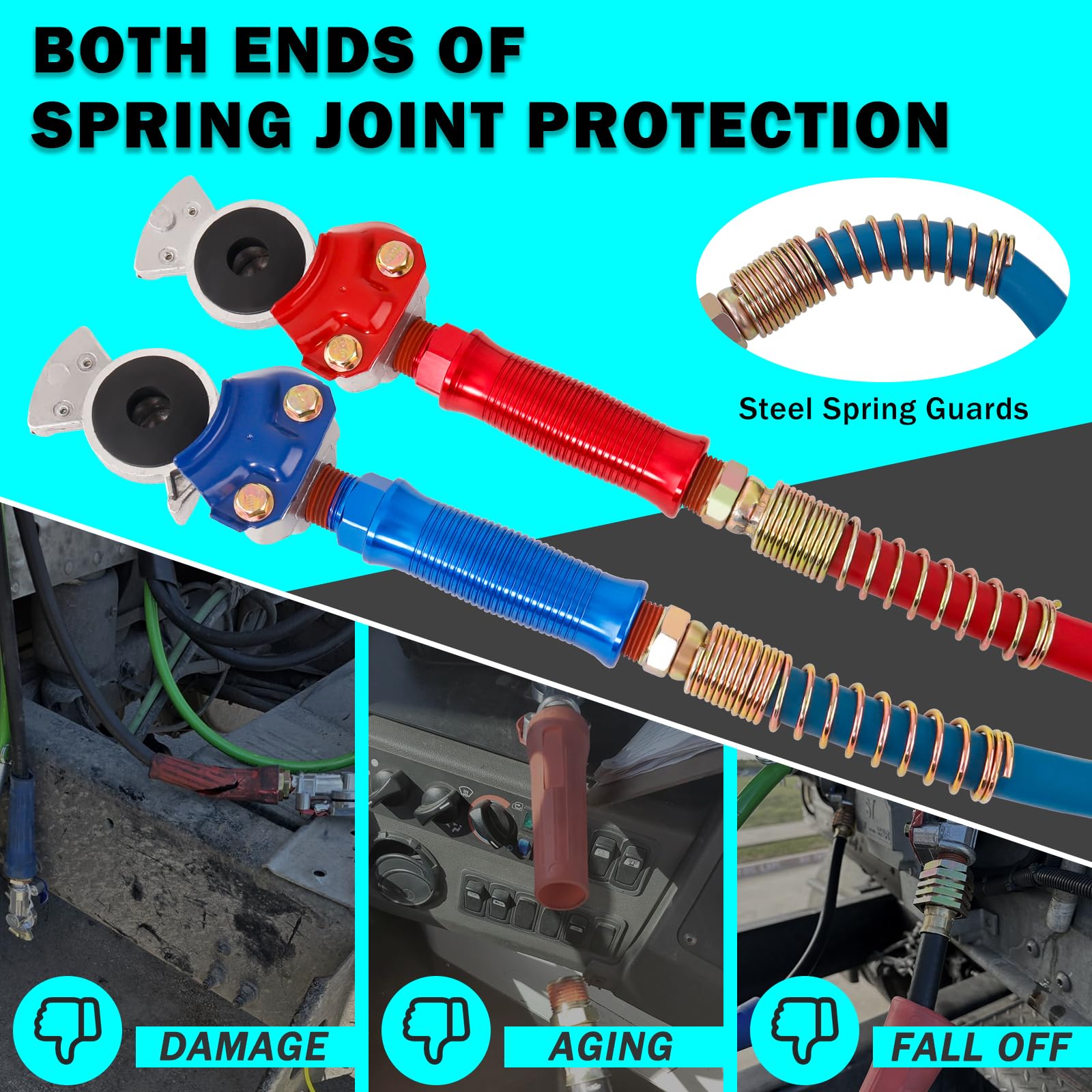 CheeMuii 15FT Semi Truck Air Line Kit - Red & Blue Air Brake Hoses with Gladhand Holder, Springs & 7-Way Trailer Cord | 3-in-1 Air Brake System for Semi Trucks, Trailers & Tractors | Ideal for Long-Haul Trucking & Heavy-Duty Towing