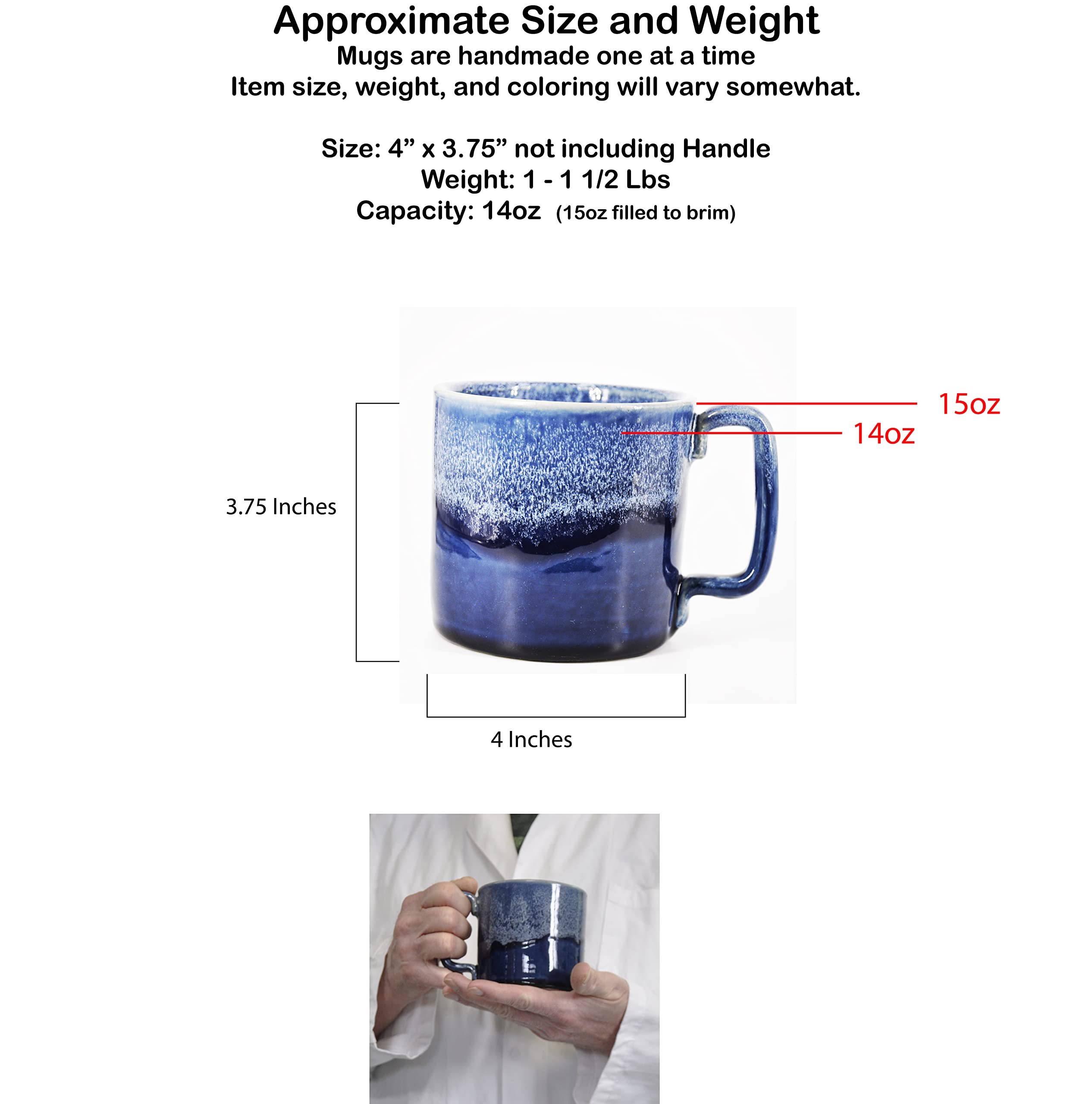 Handmade Ceramic Coffee Mug - 14oz Blue & White Frosted Design | Perfect for Home, Office & Gifts | Durable & Stylish Drinking Cup for Coffee, Tea & Hot Beverages