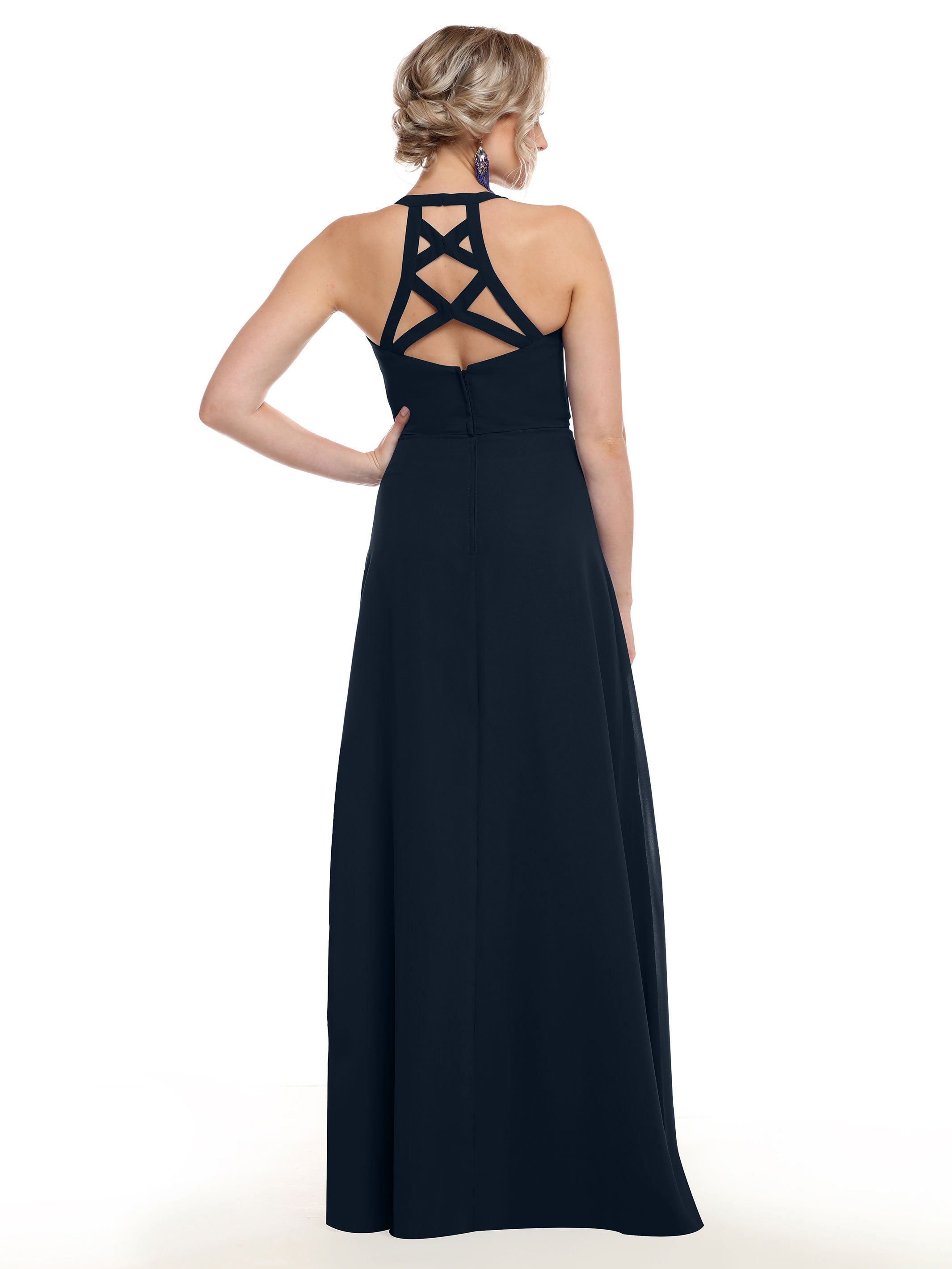 Elegant 80150 Chiffon A-Line Bridesmaid Dress with Plunging V-Neck & Intricate Back Detail - Perfect for Weddings, Formal Events & Special Occasions