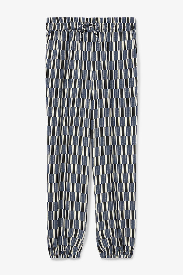 Amelia Jogger Pants - Arpeggio Print Washable Silk Joggers in Blue & Black | Comfortable Lounge Pants for Women | Perfect for Yoga, Travel & Casual Wear