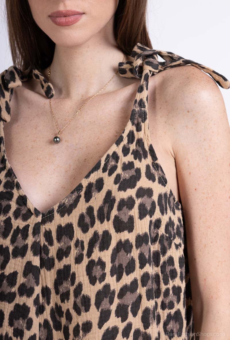 Leopard Print Cotton Gauze Romper - Must-Have Summer Outfit for Women | Beach Cover-Up, Casual Wear & Vacation Essentials