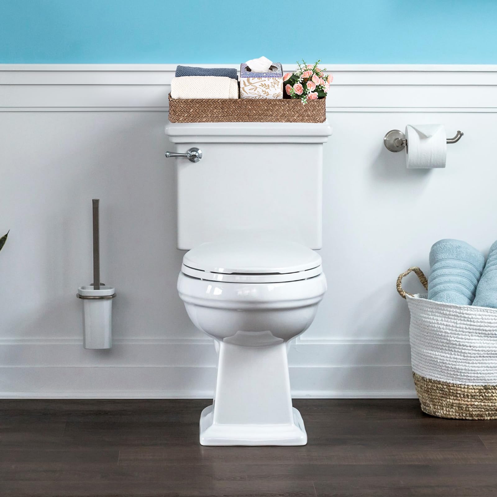Eco-Friendly Seagrass Toilet Paper Storage Basket - Woven Bathroom Organizer for Toilet Paper & Tissues - Back of Toilet Shelf Organizer - Perfect for Bathroom, Coffee Shop & Office Decor