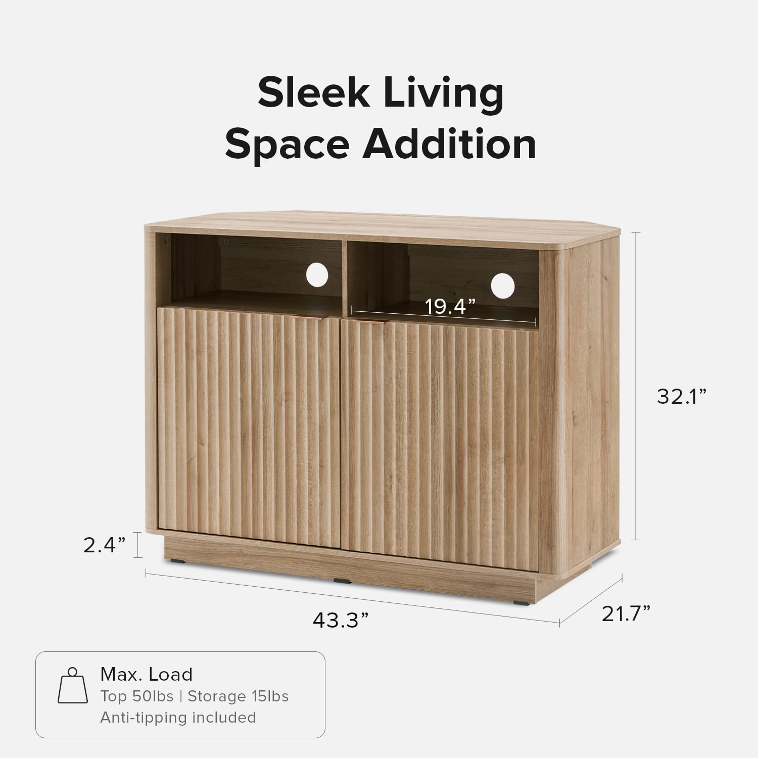 Mid Century Modern Brooklyn Corner Storage Cabinet - Buffet & Entertainment Center with Doors & Shelves, 55 Inch TV Stand Media Cabinet for Living Room, Bedroom & Home Office Storage Solutions