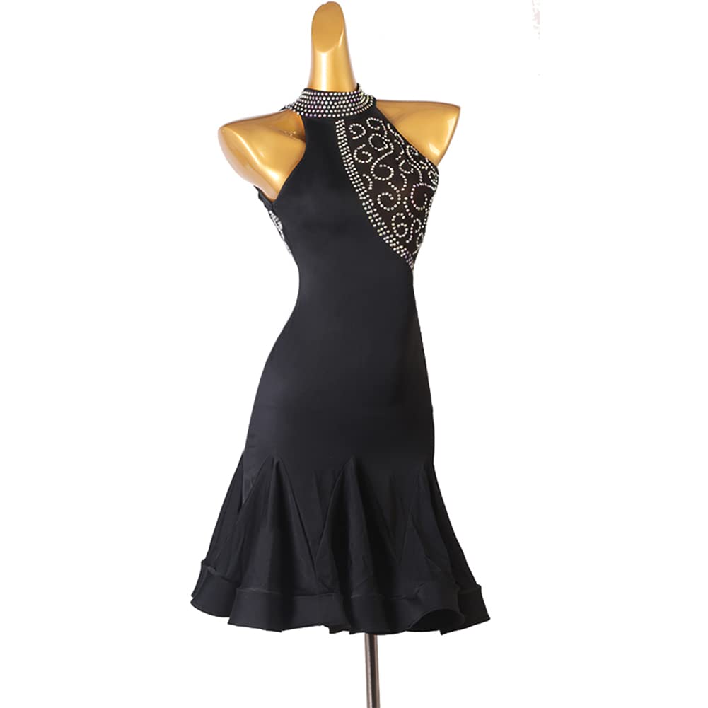 Sparkling Rhinestone Latin Dance Dress for Salsa, Tango, Cha Cha - Elegant Ballroom Competition Outfit - Perfect for Performances, Shows & Dance Events