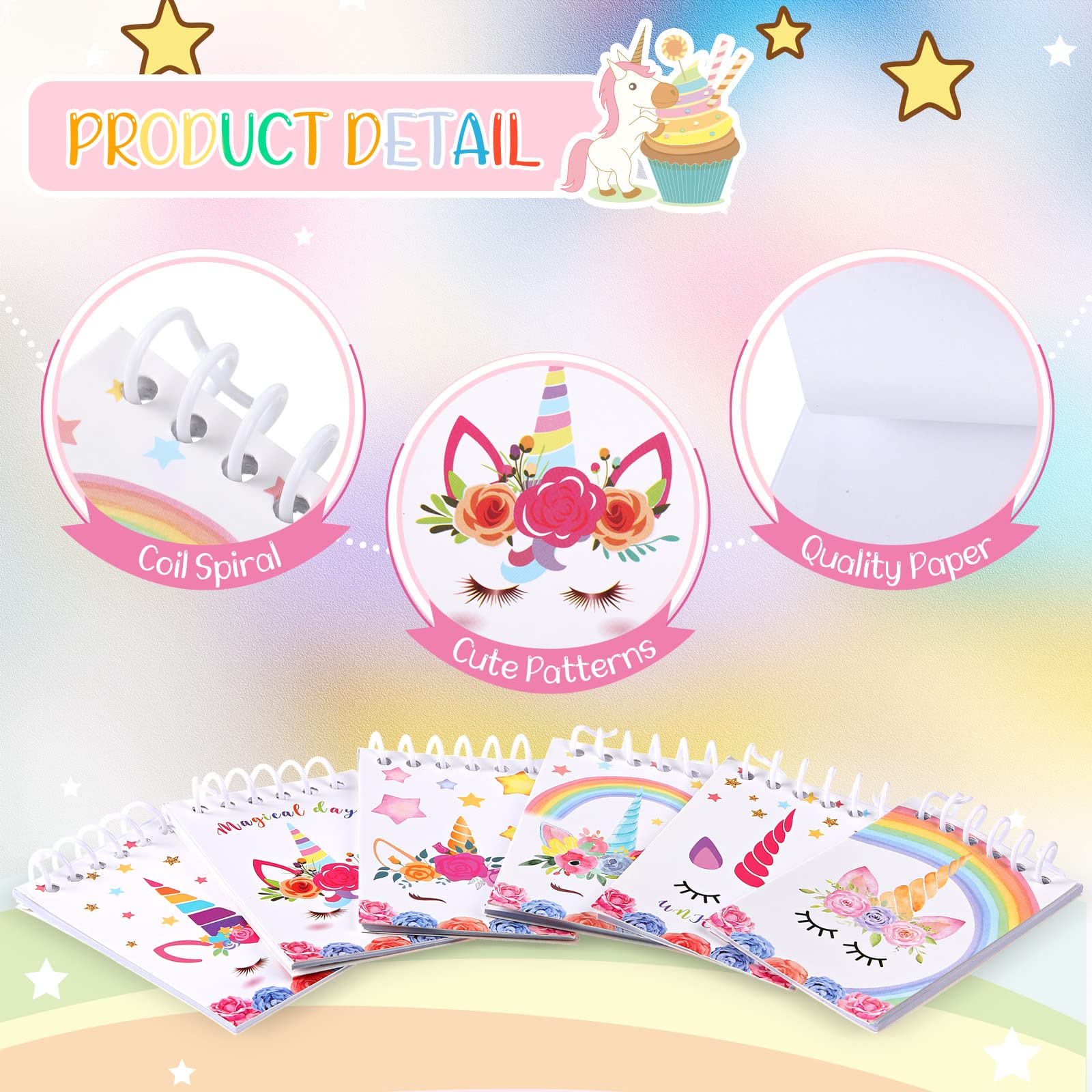 Sabary 24 Pcs Mini Unicorn Notepads - Small Spiral Notebooks for School, Classroom Rewards & Party Favors | Cute Unicorn-Themed Journals for Girls, Kids Birthday Goody Bags & Piñata Fillers - Perfect for Birthday Parties, School Supplies & Gift Giving