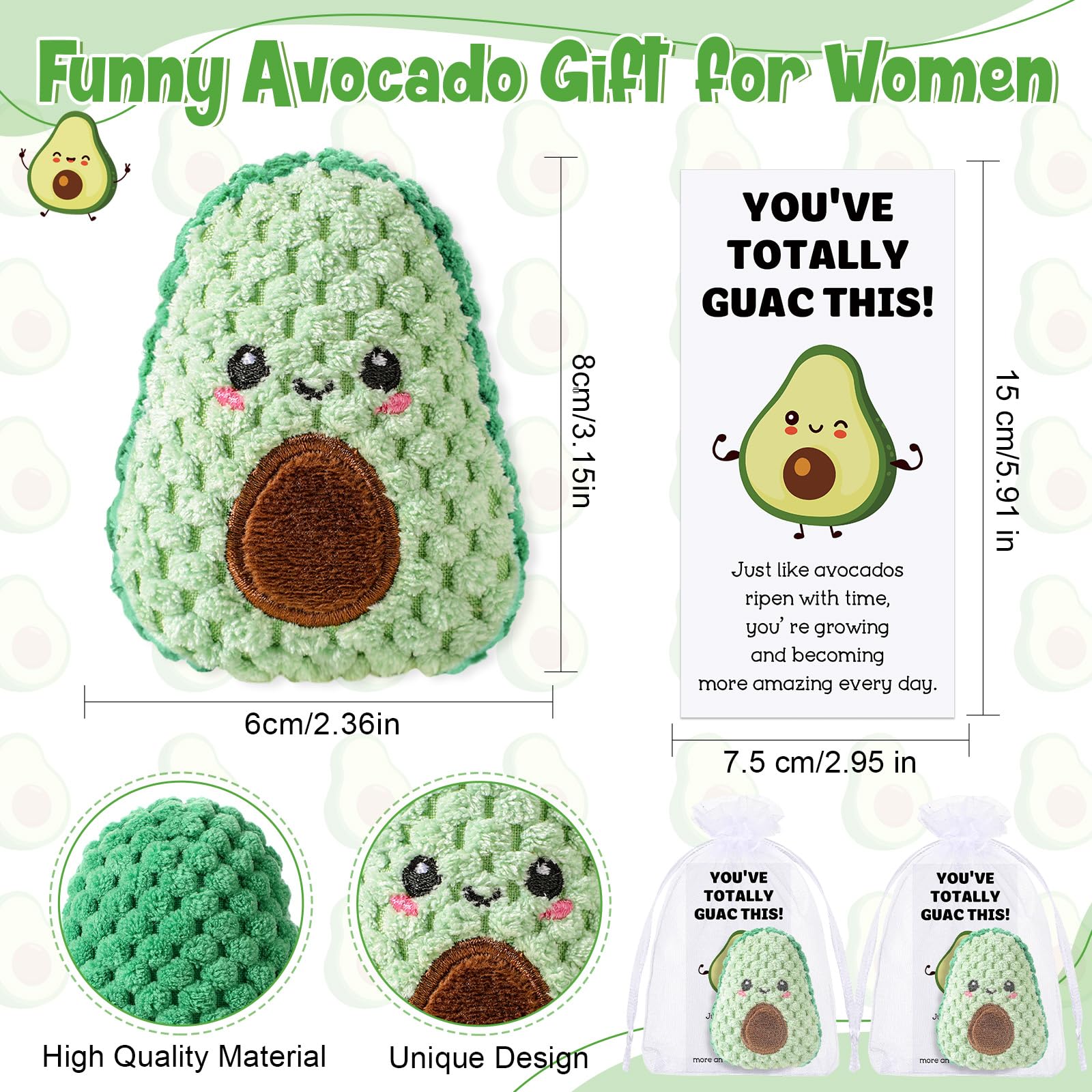 5 Pack Inspirational Avocado Themed Gifts Set - Funny Crochet Coffee Mug & Makeup Bag with Card for Women, Girlfriend, Employee - Perfect for Birthday, Baby Shower & Daily Use at Home/Office