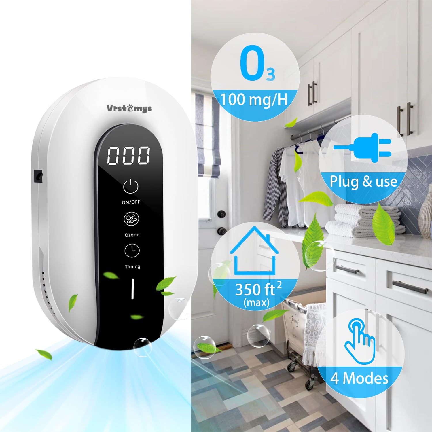 Ozone Odor Eliminator for Strong Smells - Cat Litter Deodorizer & 99% Effective Air Purifier - Eliminates Pet, Smoke & Household Odors - Ideal for Small Spaces, Bathrooms & Closets