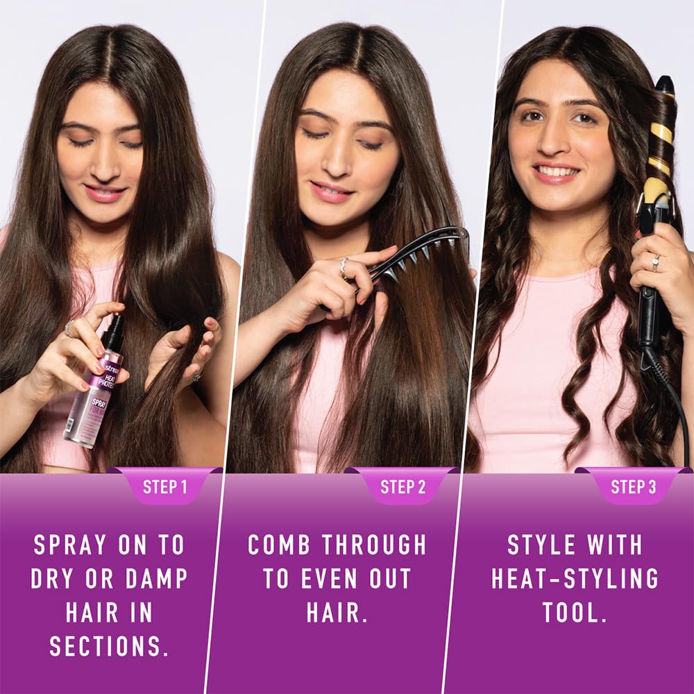 Streax Heat Protection Hair Spray - 100ml, Thermal Protectant for Styling Up to 250°C, Reduces Breakage & Frizz for Women & Men | Perfect for Blow Drying, Straightening & Curling | Damage Control & Smooth Hair Care