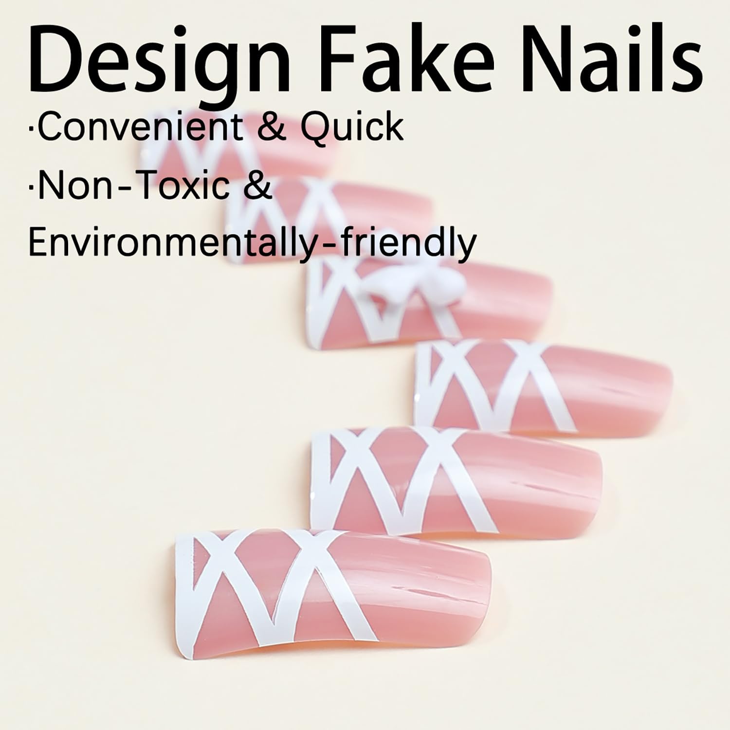 24Pcs Duck Shape Press on Nails - Glossy Full Cover Acrylic Medium Pink Fake Nails with Bow Designs | Reusable Artificial Nails with Charm & Glue | Perfect for Women & Girls | Great for Parties, Weddings, and Daily Wear