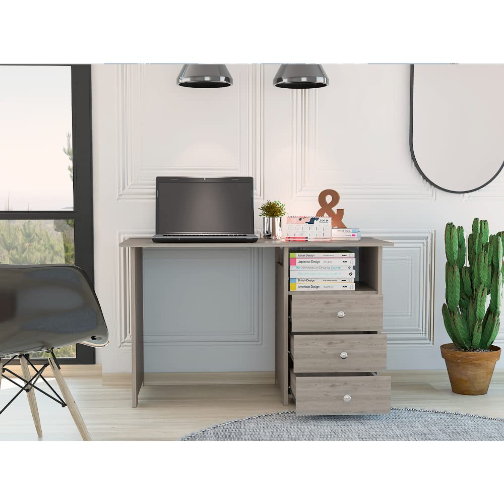 Modern Engineered Wood Ash Bianco Computer Desk - Home Office Workstation for Writing, Gaming & Study | Tuhome