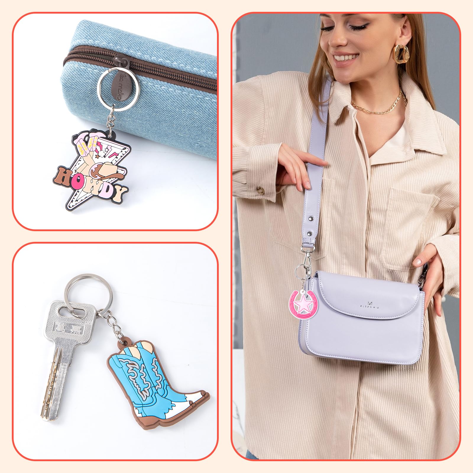 16pcs Cowboy Keychain Keyring Set - Durable Silicone Key Rings for Kids, Boys & Girls - Western Party Favors, Gifts & Accessories - Perfect for Birthday Parties, School Events & Cowboy Themed Decorations