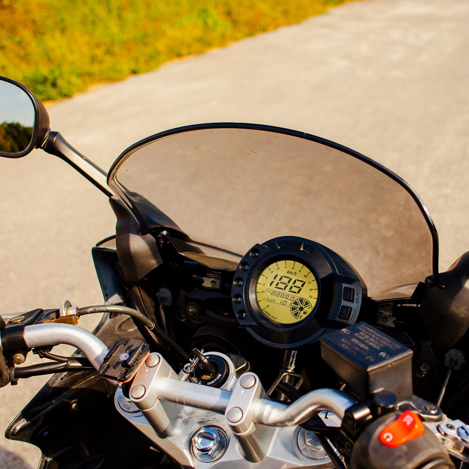 Universal Motorcycle LCD Speedometer & Tachometer - 7 Color Display for Riding