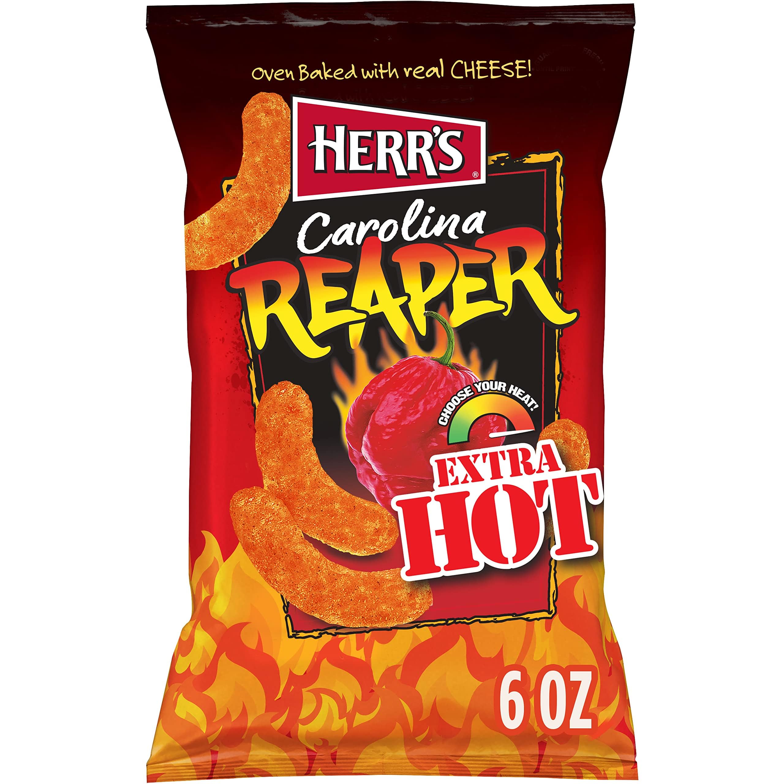 Herr's Gluten-Free Spicy Carolina Reaper Cheese Curls - 6oz (Pack of 6) | Hot & Crunchy Snacks for Adults & Kids | Perfect for Parties, Movie Nights & Road Trips